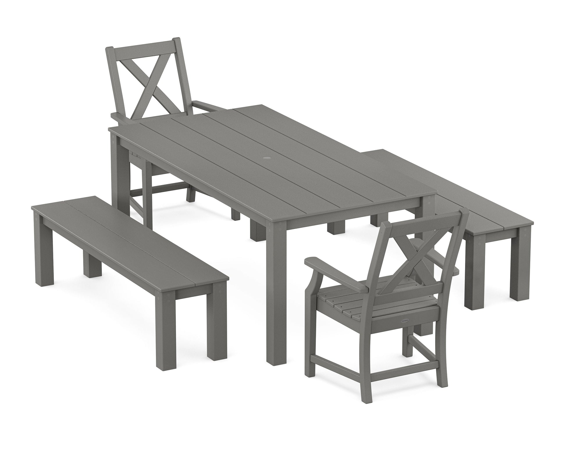 POLYWOOD Braxton 5-Piece Parsons Dining Set with Benches — Slate Grey