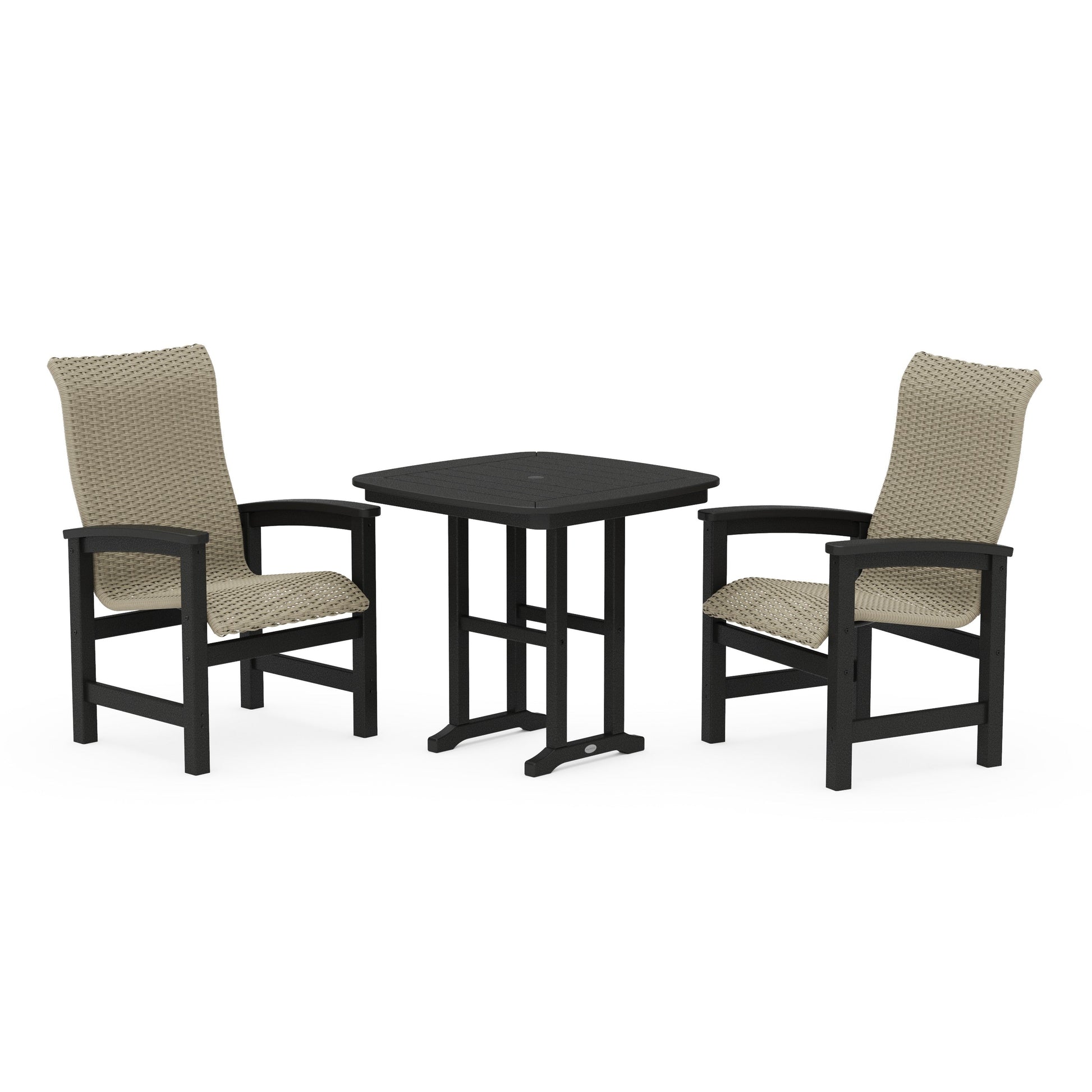 POLYWOOD Coastal Woven High-Back 3-Piece Dining Set — Black / Dune Grass