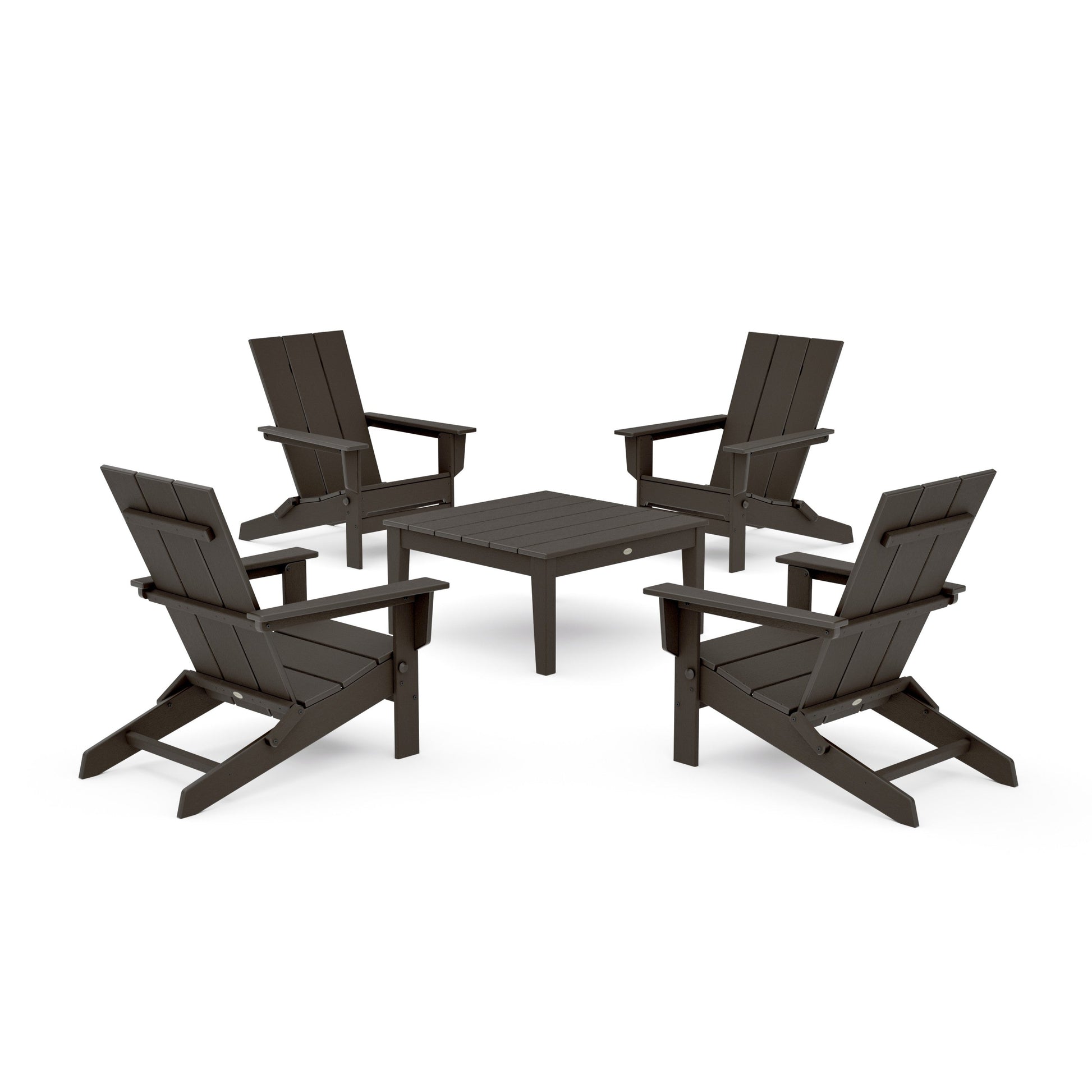 POLYWOOD 5-Piece Modern Studio Folding Adirondack Chair Conversation Group — Vintage Coffee
