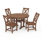 POLYWOOD Braxton Side Chair 5-Piece Round Dining Set With Trestle Legs — Teak