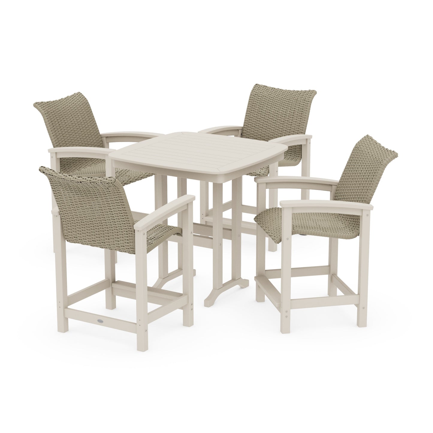 POLYWOOD Coastal Woven 5-Piece Counter Set — Sand / Dune Grass
