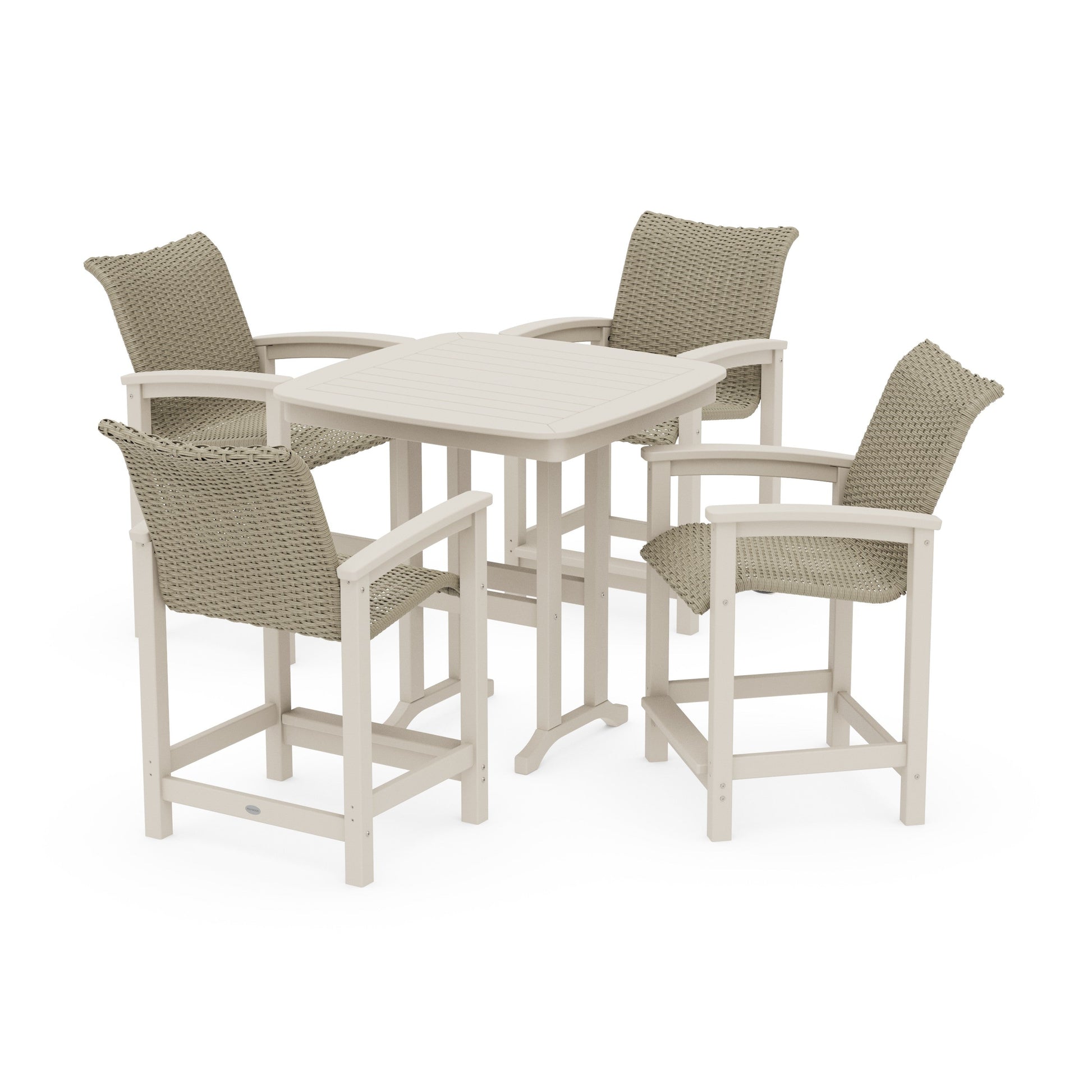 POLYWOOD Coastal Woven 5-Piece Counter Set — Sand / Dune Grass