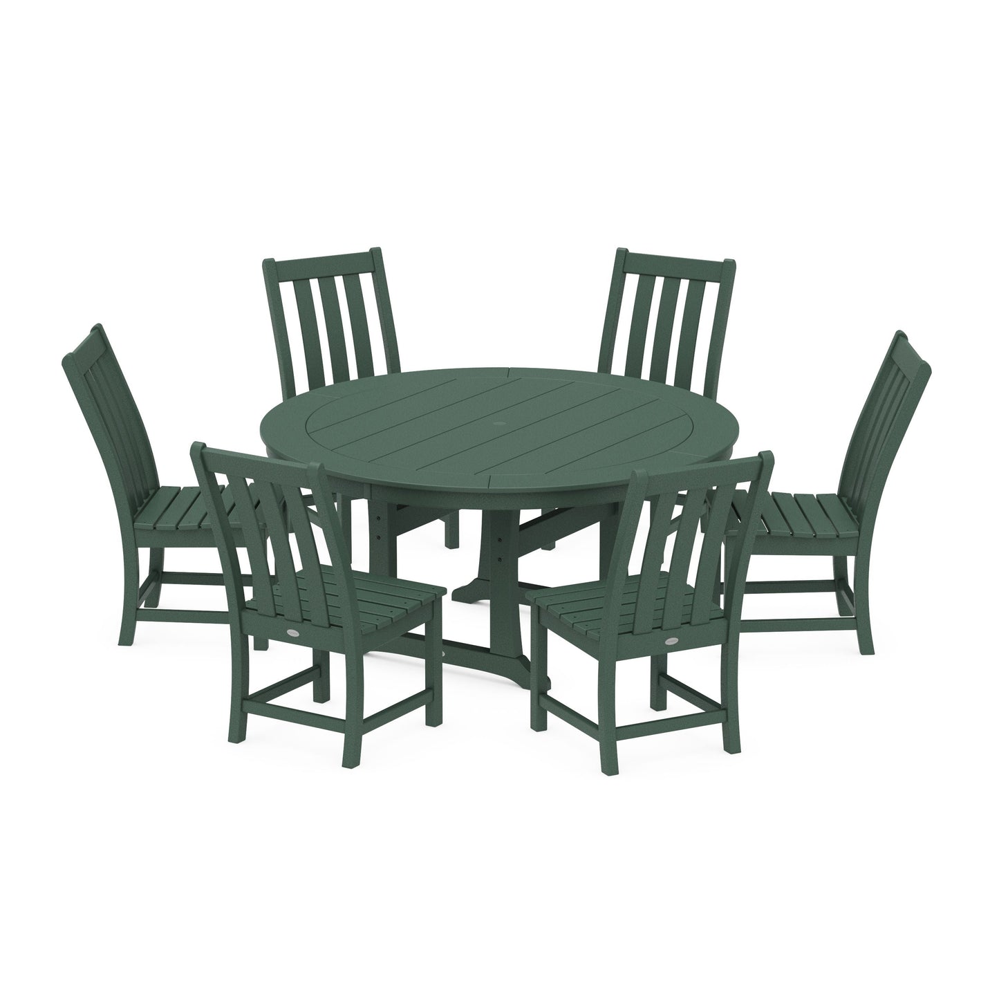 POLYWOOD Vineyard 7-Piece Side Chair Round Dining Set — Green