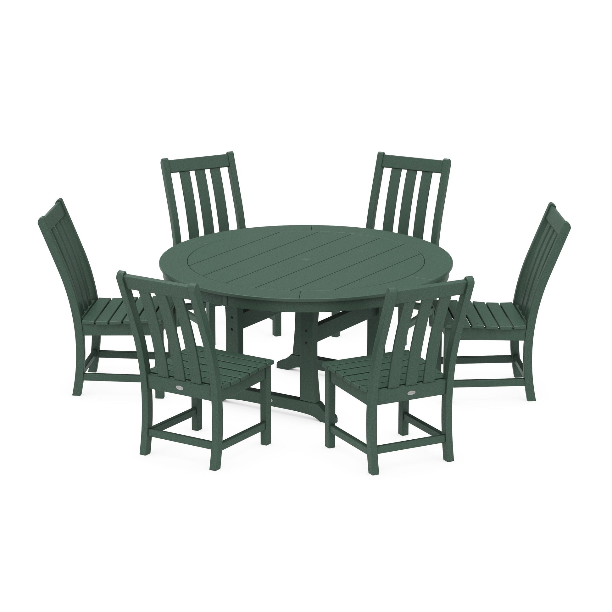 POLYWOOD Vineyard 7-Piece Side Chair Round Dining Set — Green