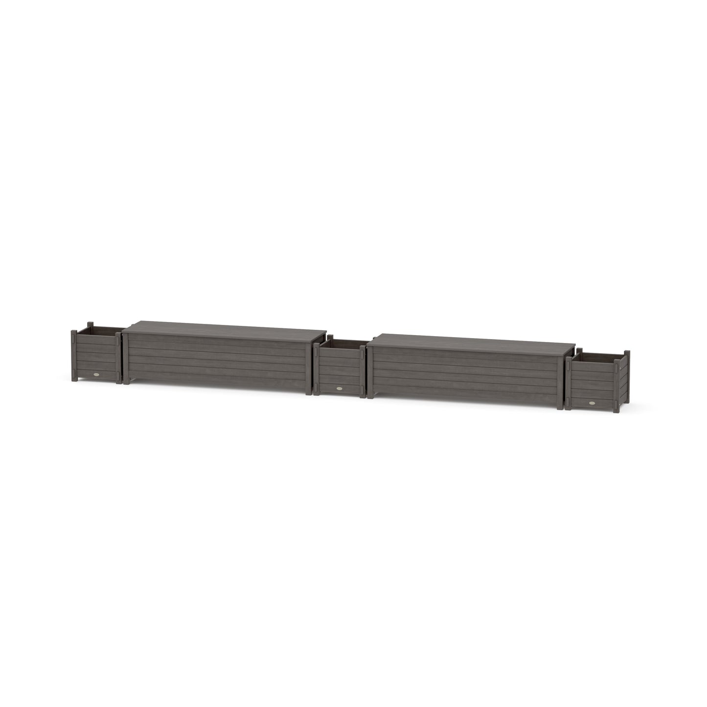 POLYWOOD 60" Nautical Straight Double Planter Storage Bench Set — Driftwood