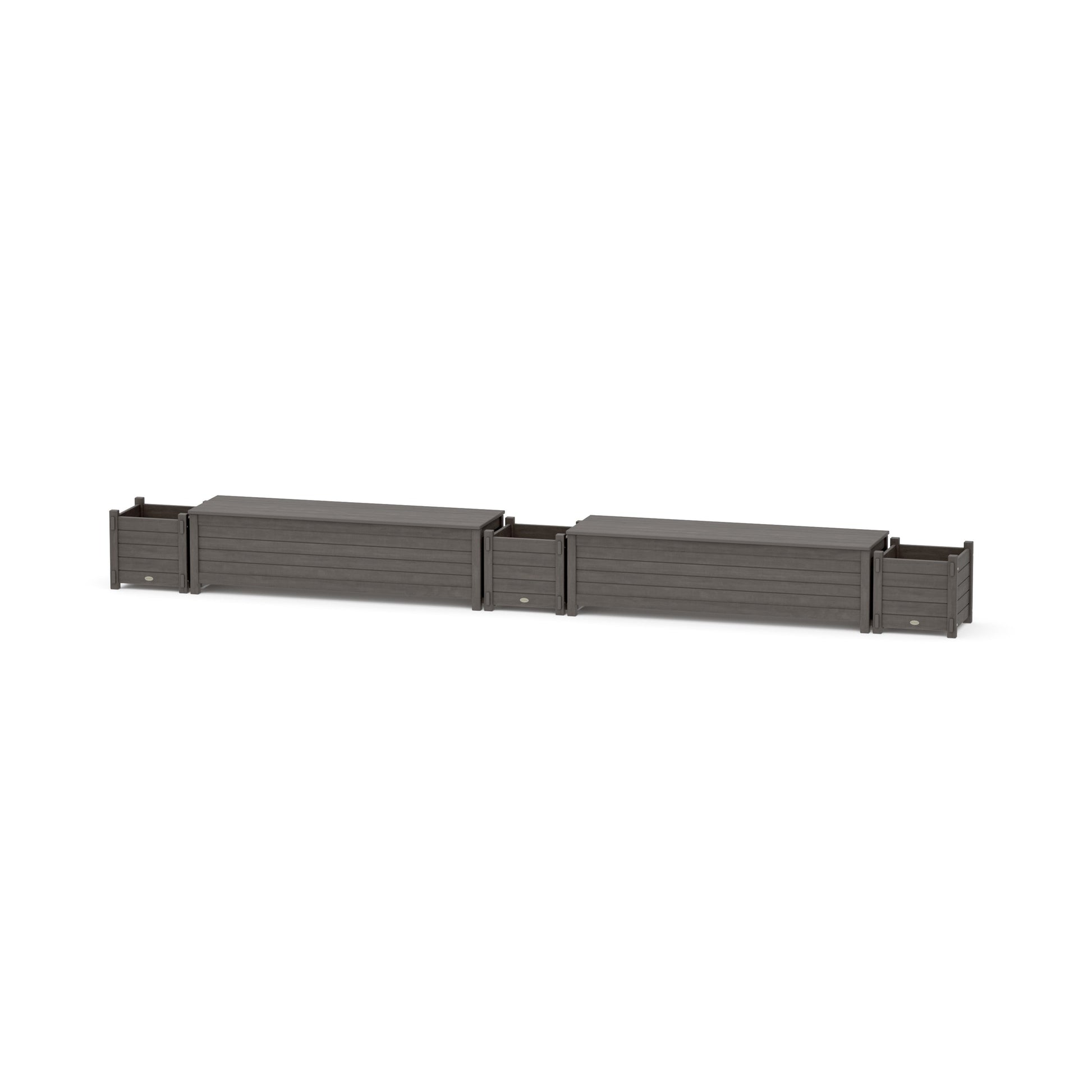 POLYWOOD 60" Nautical Straight Double Planter Storage Bench Set — Driftwood