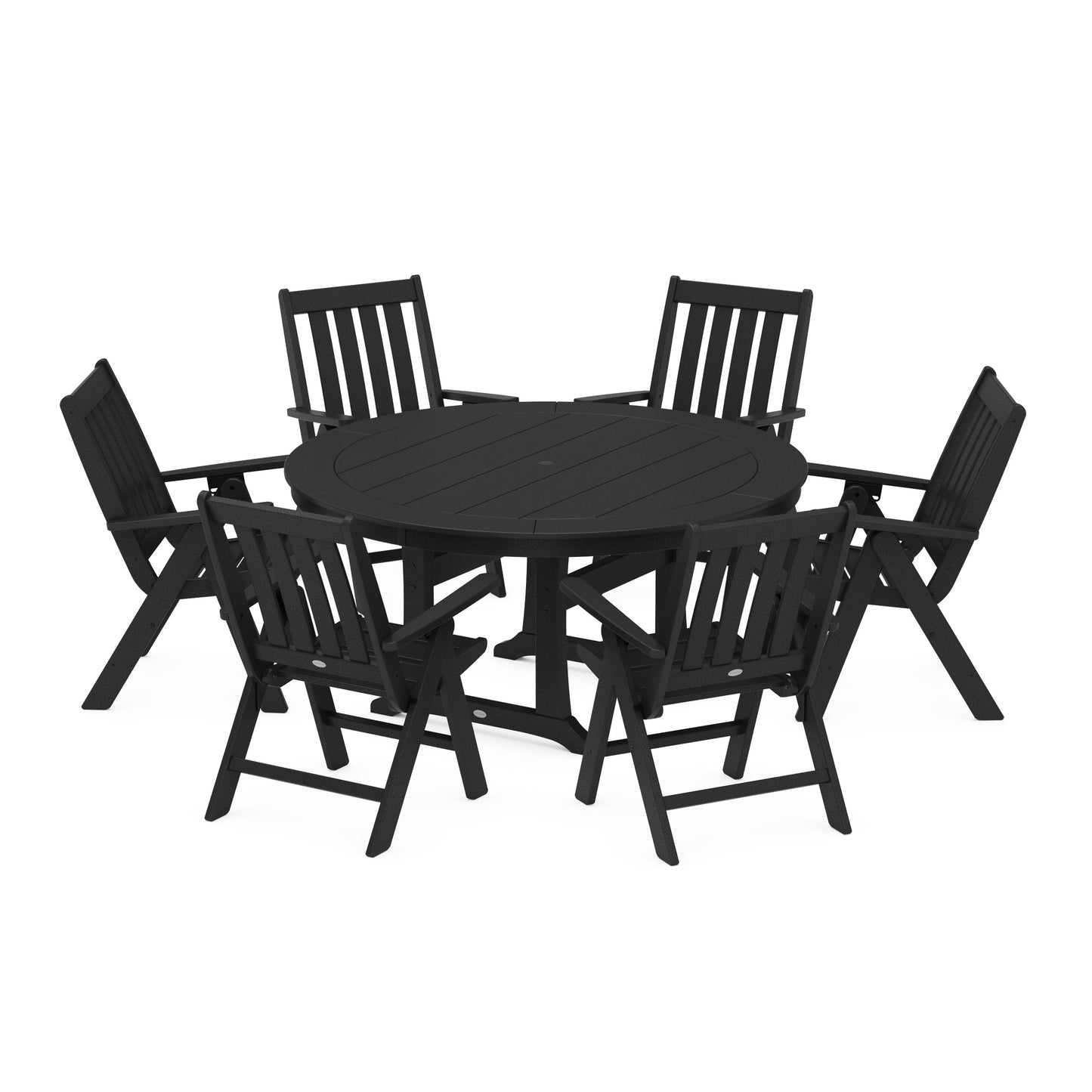 POLYWOOD Vineyard Folding 7-Piece Side Chair Round Dining Set — Black
