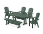 POLYWOOD Nautical Curveback Adirondack 6-Piece Dining Set with Trestle Legs and Bench — Green
