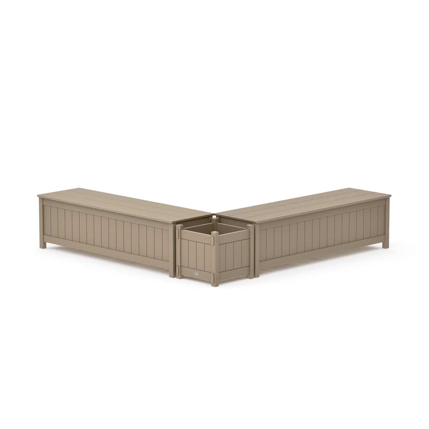 POLYWOOD 60" Vineyard L- Shaped Planter Storage Bench Set — Vintage Sahara