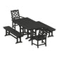 POLYWOOD Chinoiserie 5-Piece Farmhouse Dining Set with Benches — Black
