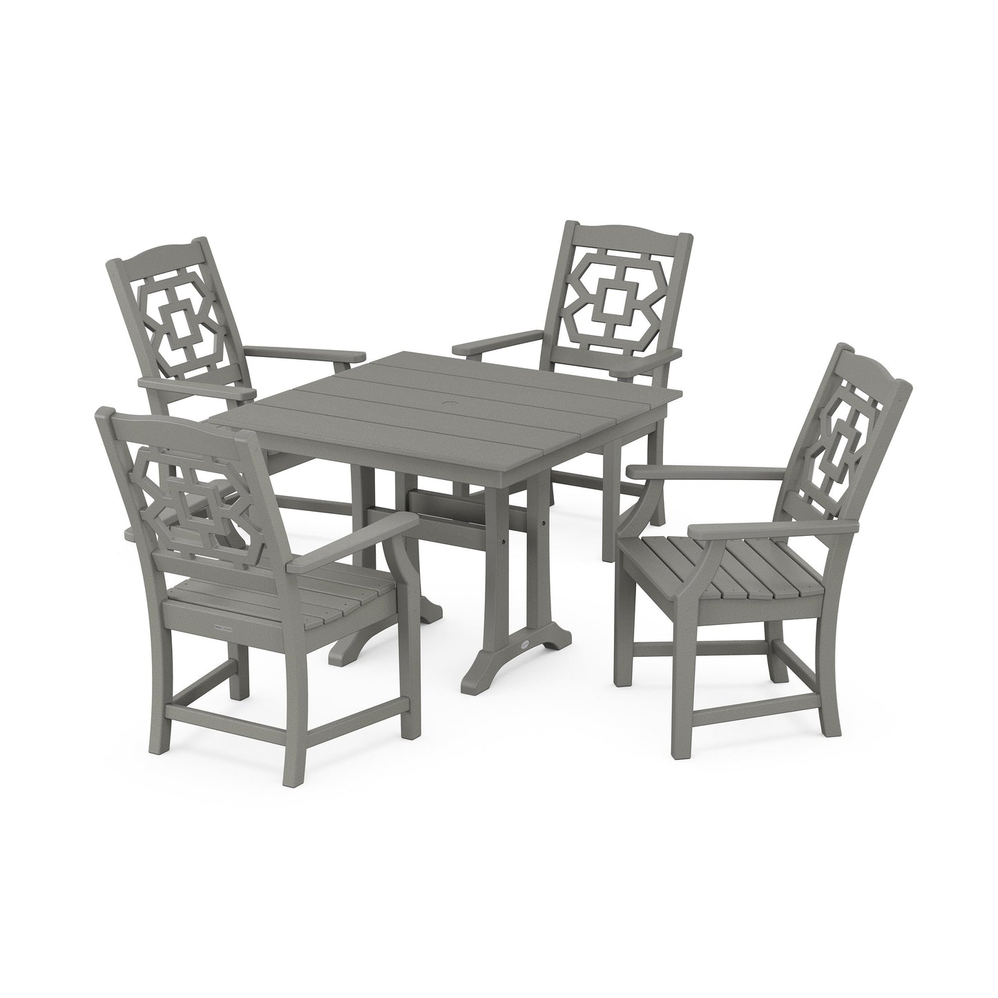 POLYWOOD Chinoiserie 5-Piece Farmhouse Dining Set with Trestle Legs — Slate Grey