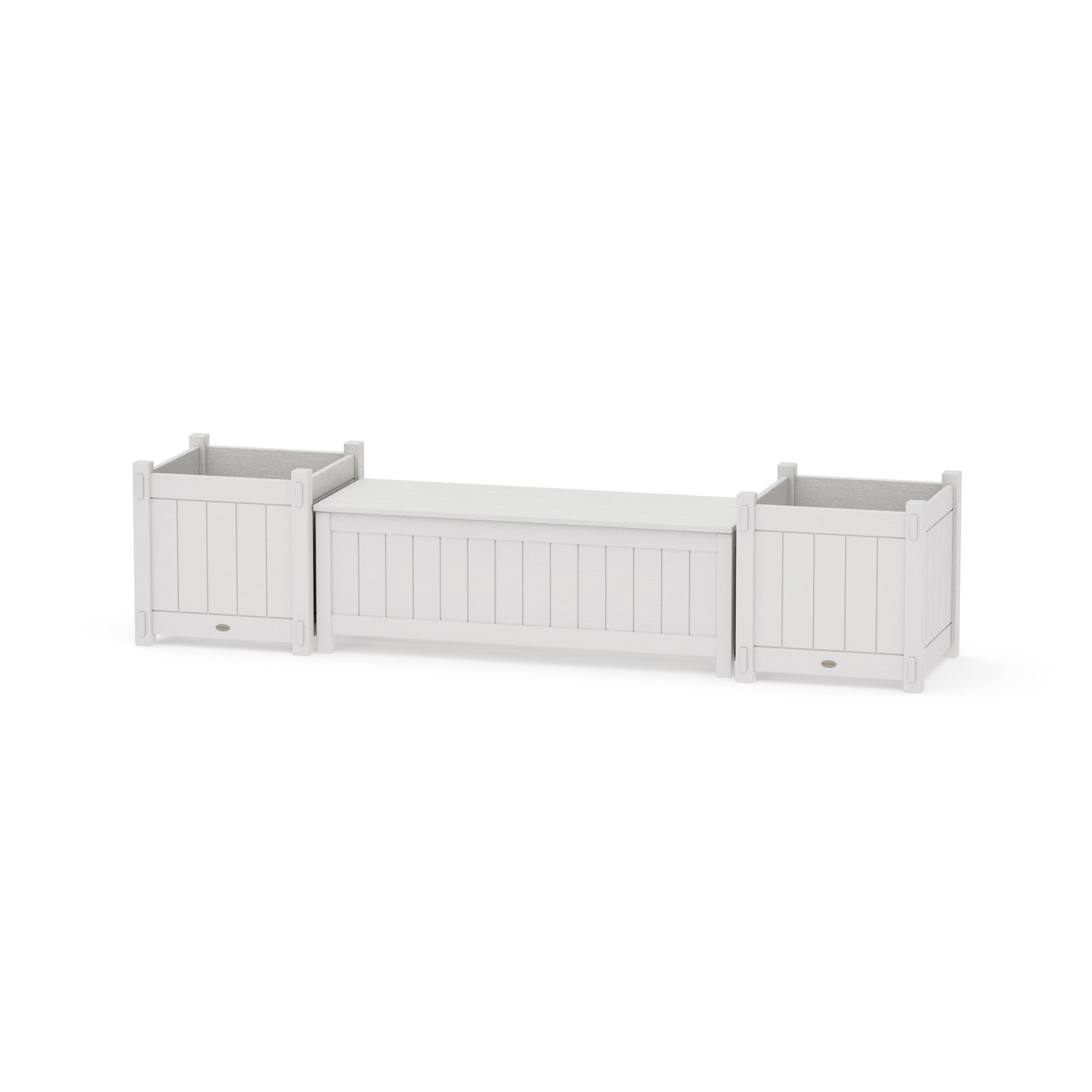 POLYWOOD 48" Vineyard Straight Planter Storage Bench Set- Large — Vintage White