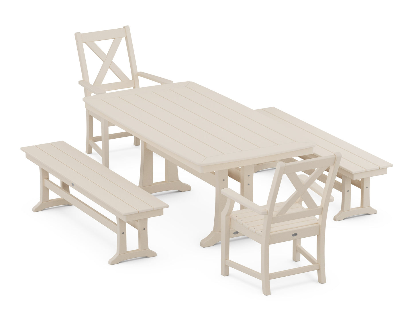 POLYWOOD Braxton 5-Piece Dining Set with Trestle Legs — Sand