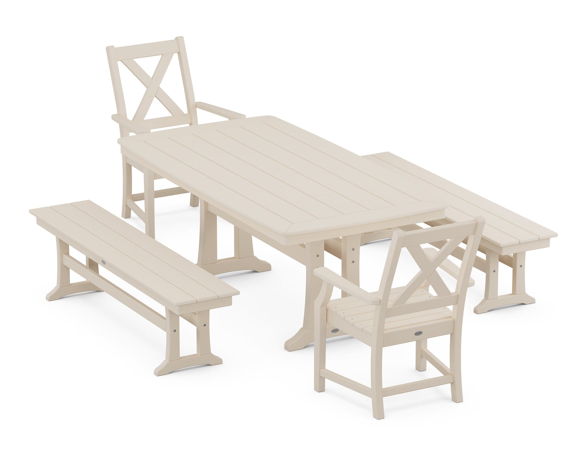 POLYWOOD Braxton 5-Piece Dining Set with Trestle Legs — Sand
