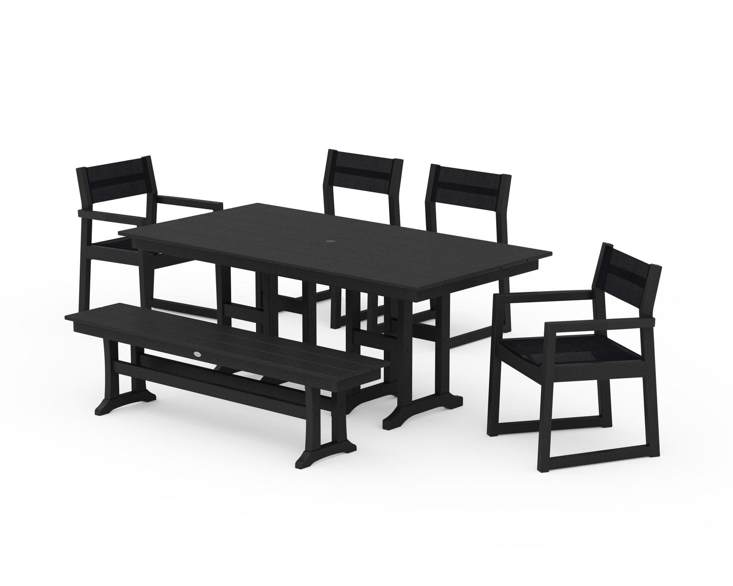POLYWOOD EDGE Sling 6-Piece Farmhouse Dining Set — Black / Black Sling