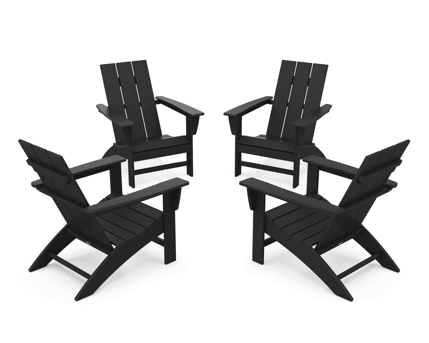 POLYWOOD 4-Piece Modern Adirondack Chair Conversation Set — Black