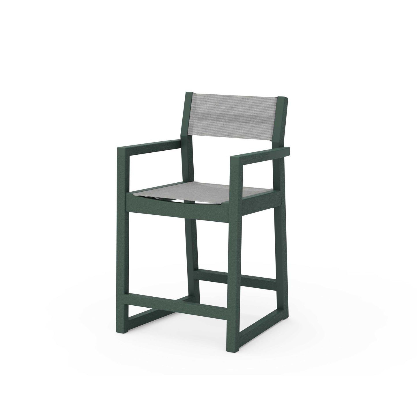POLYWOOD EDGE Sling Counter Arm Chair — Green / Metallic Sling