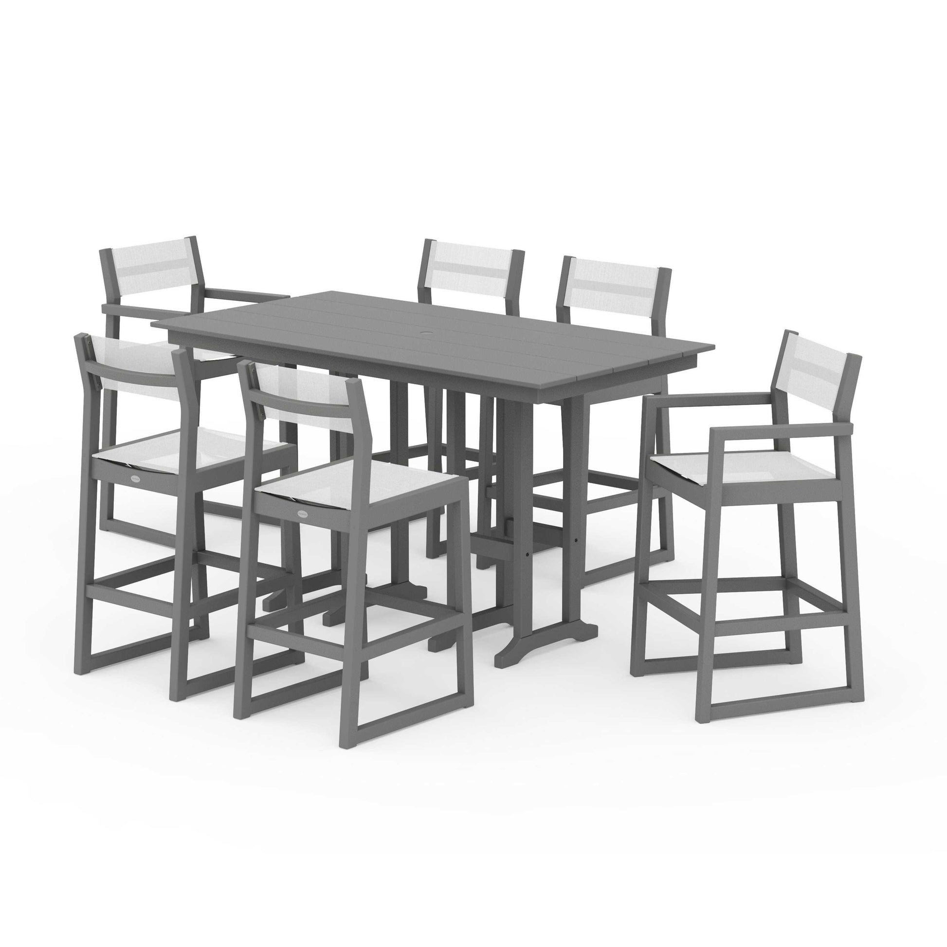 POLYWOOD EDGE Sling 7-Piece Farmhouse Bar Set — Slate Grey / White Sling