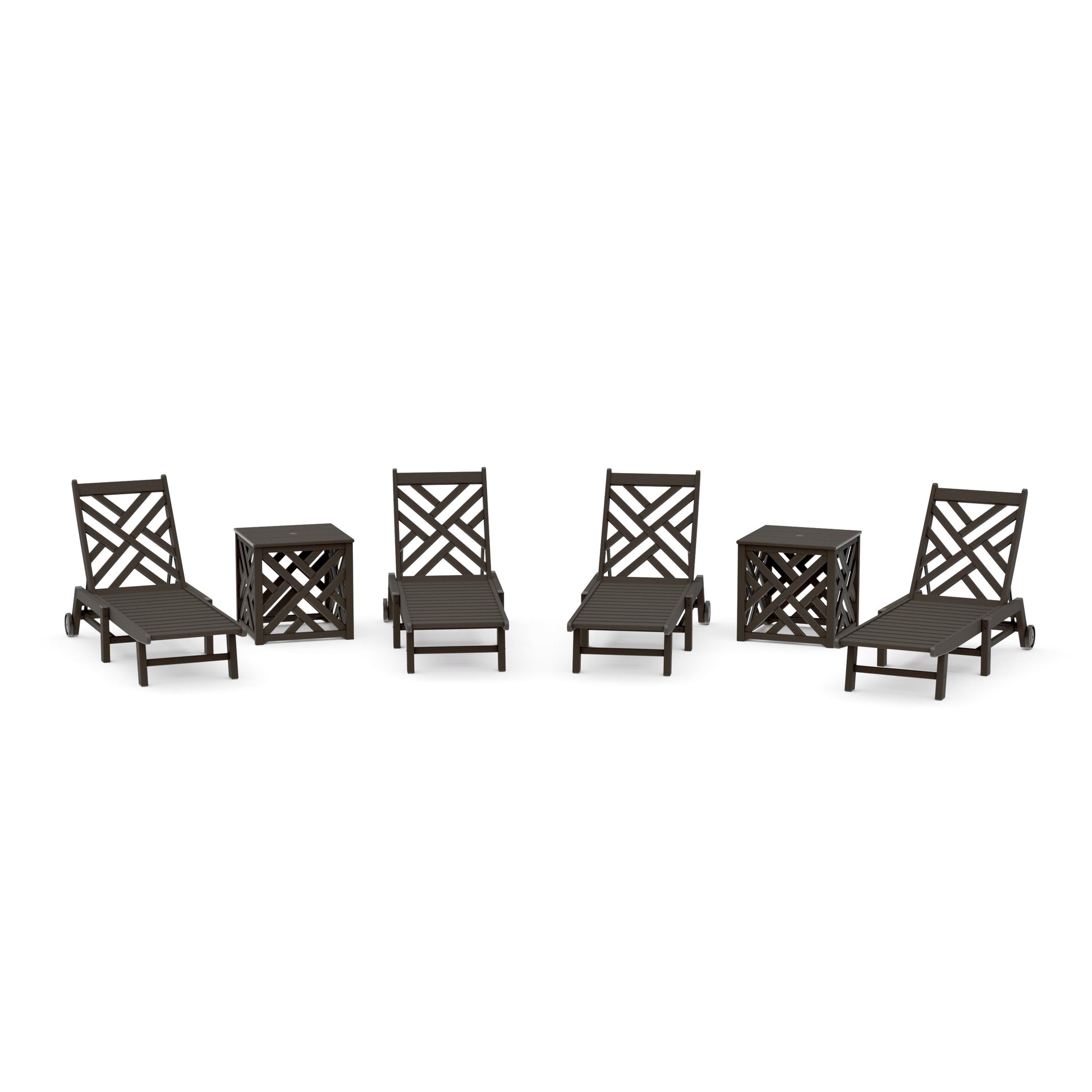 POLYWOOD Chippendale 6-Piece Chaise Set with Wheels and Umbrella Stand Accent Table — Vintage Coffee