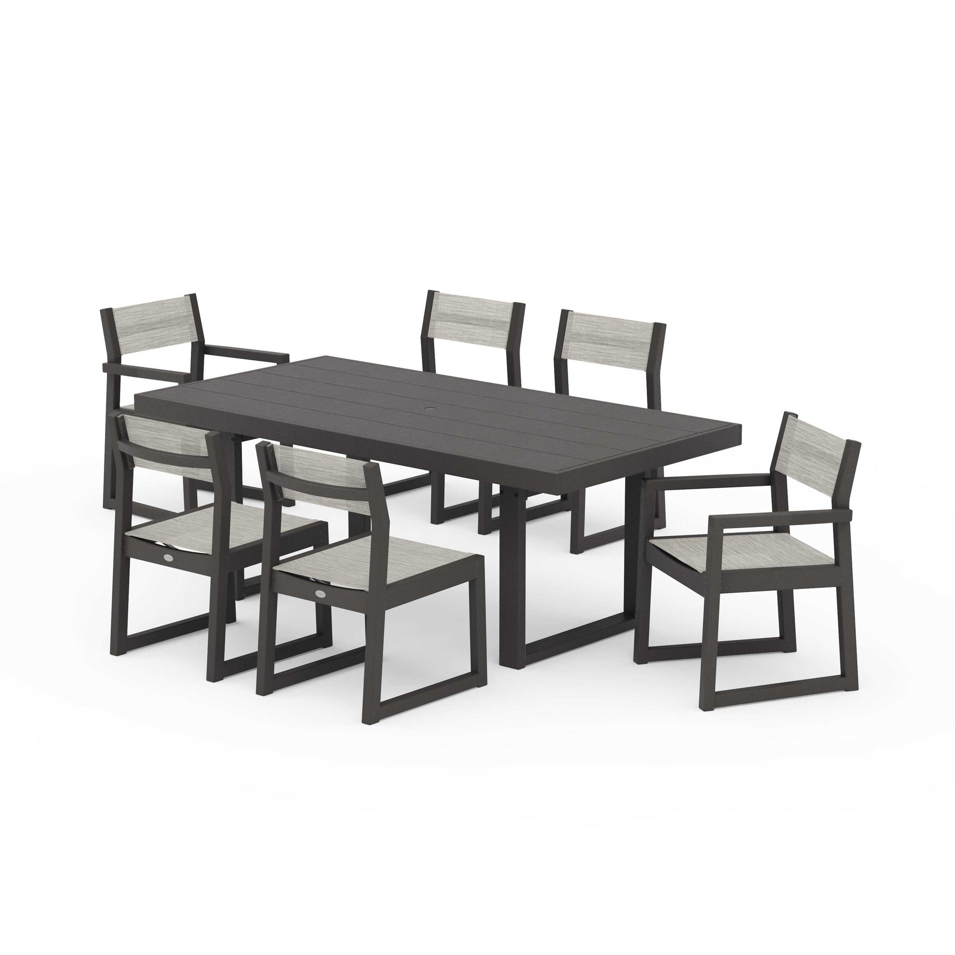 POLYWOOD EDGE Sling 7-Piece Dining Set — Vintage Coffee / Birch Sling