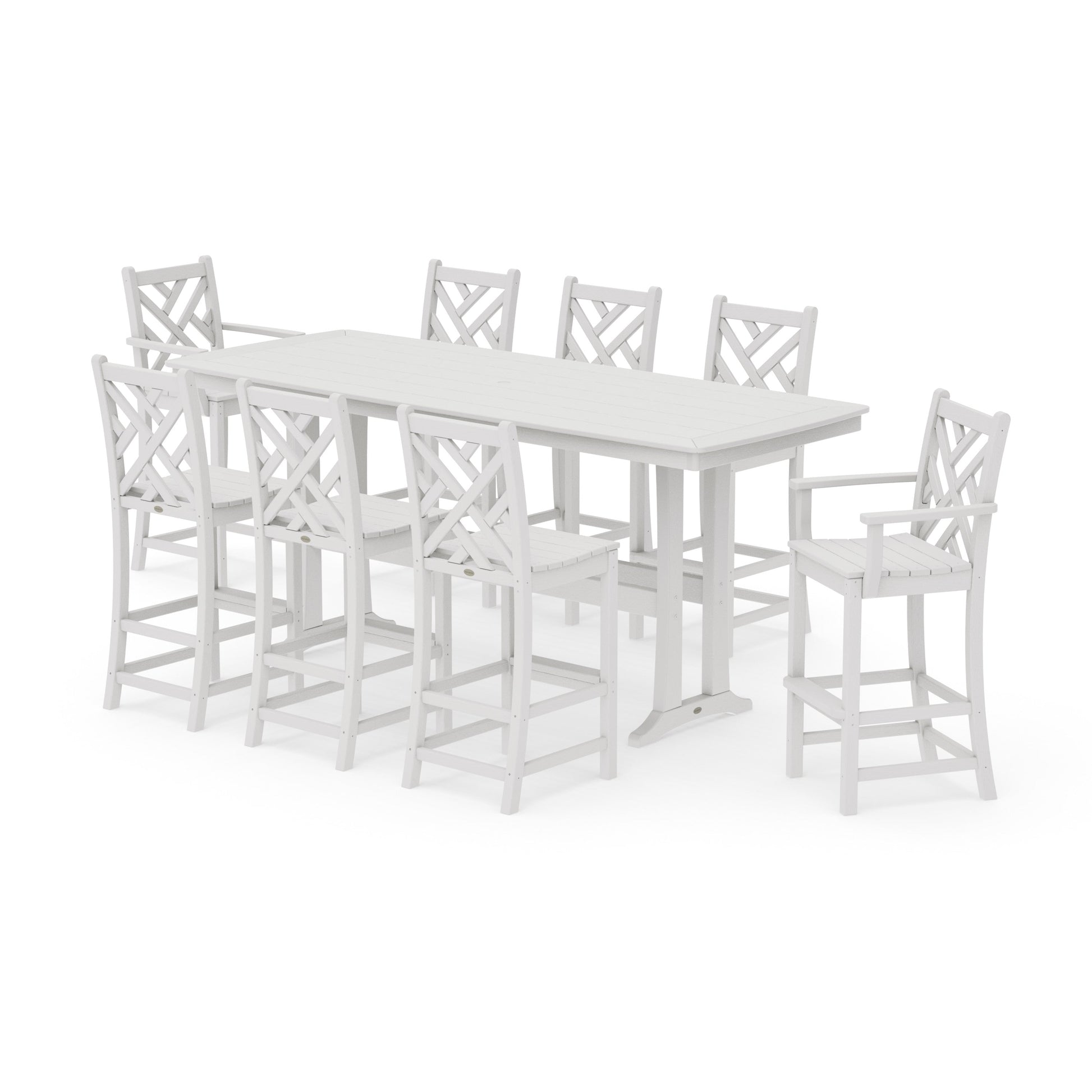 POLYWOOD Chippendale 9-Piece Bar Set with Trestle Legs — Vintage White