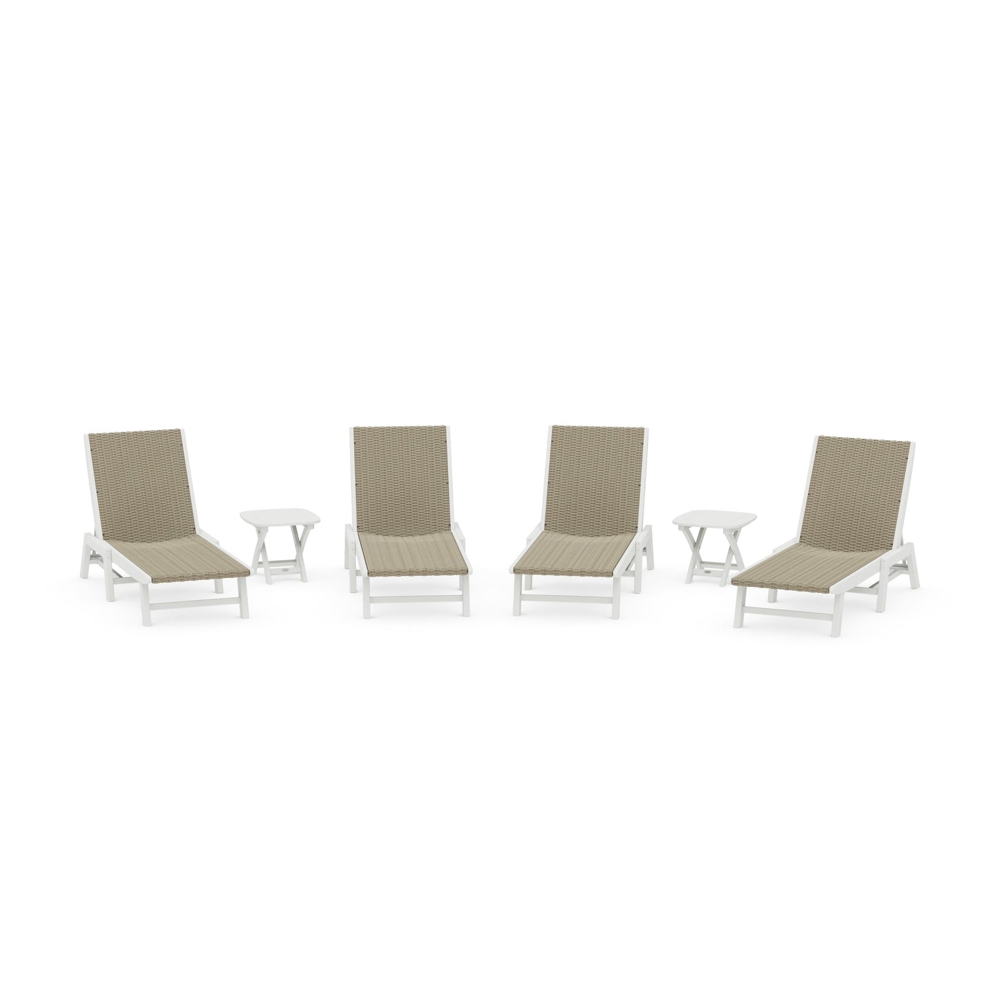 POLYWOOD 6- Piece Coastal Woven Chaise Chaise Lounge Set — White / Dune Grass