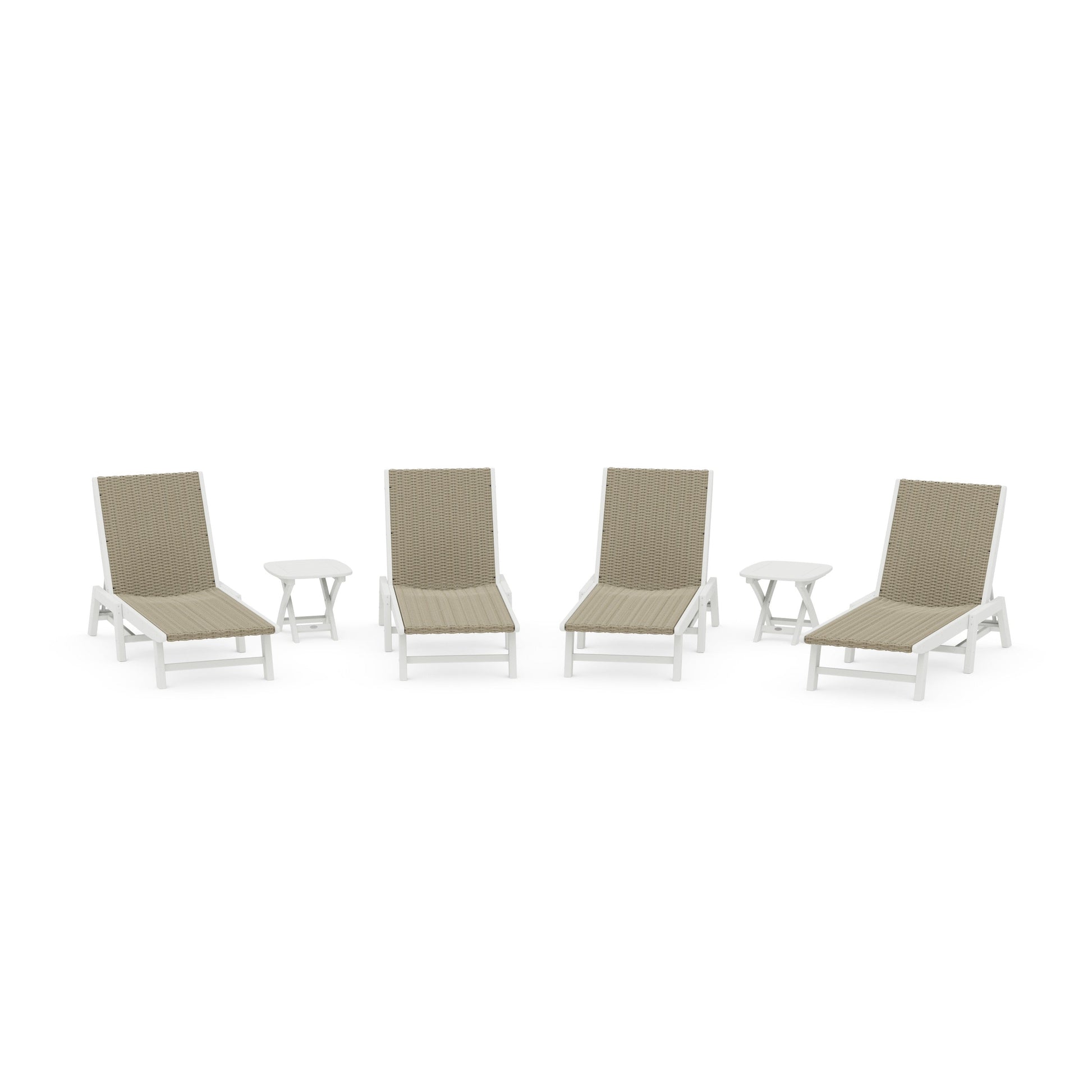 POLYWOOD 6- Piece Coastal Woven Chaise Chaise Lounge Set — White / Dune Grass