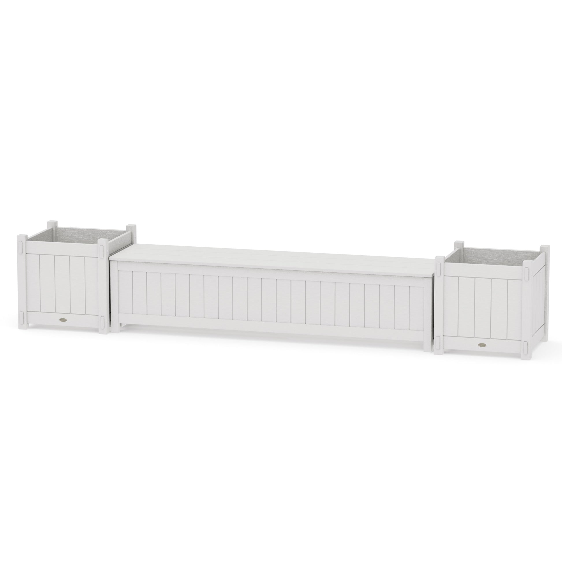 POLYWOOD 72" Vineyard Straight Planter Storage Bench Set- Large — Vintage White