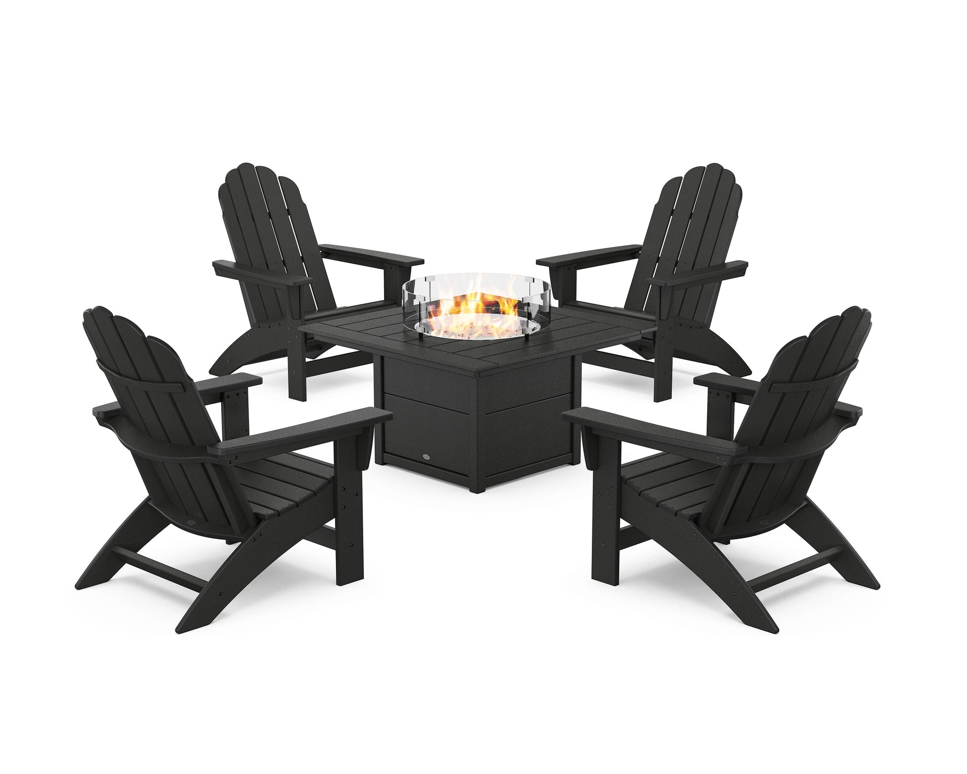 POLYWOOD 5-Piece Vineyard Grand Adirondack Conversation Set with Fire Pit Table — Black