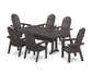 POLYWOOD Vineyard Curveback Adirondack Chair 7-Piece Farmhouse Dining Set with Trestle Legs — Vintage Coffee