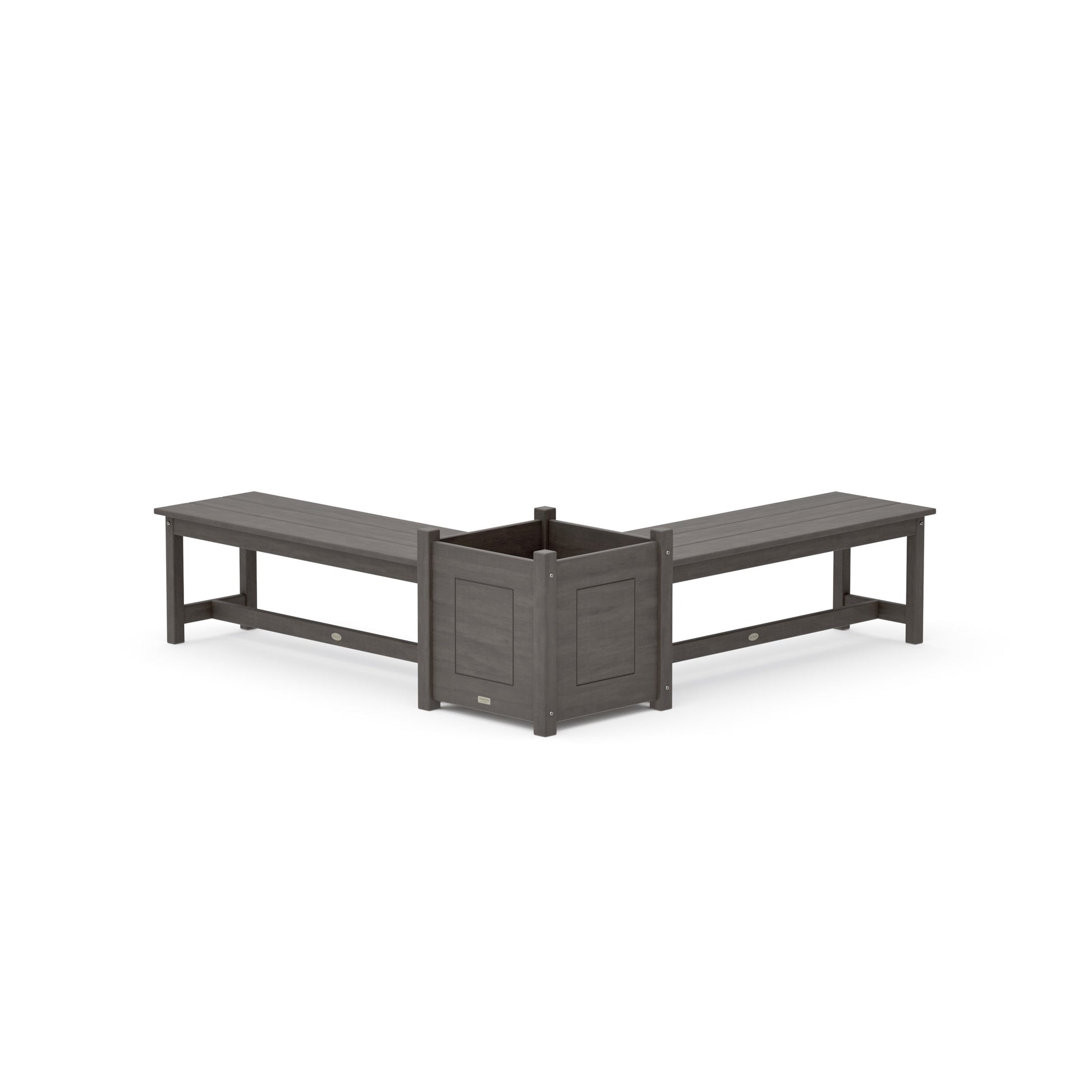 POLYWOOD 48" Country Living L- Shaped Planter Bench Set- Large — Driftwood