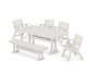 POLYWOOD Nautical Lowback 6-Piece Farmhouse Dining Set with Trestle Legs and Bench — Vintage White