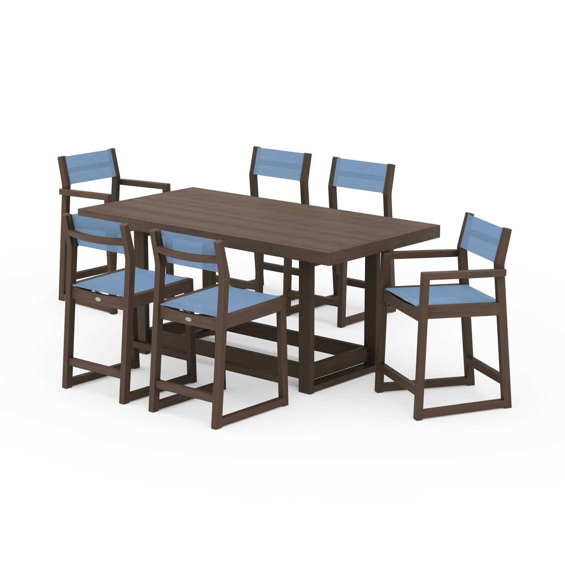 POLYWOOD EDGE Sling 7-Piece Counter Table Set — Kona / Poolside Sling