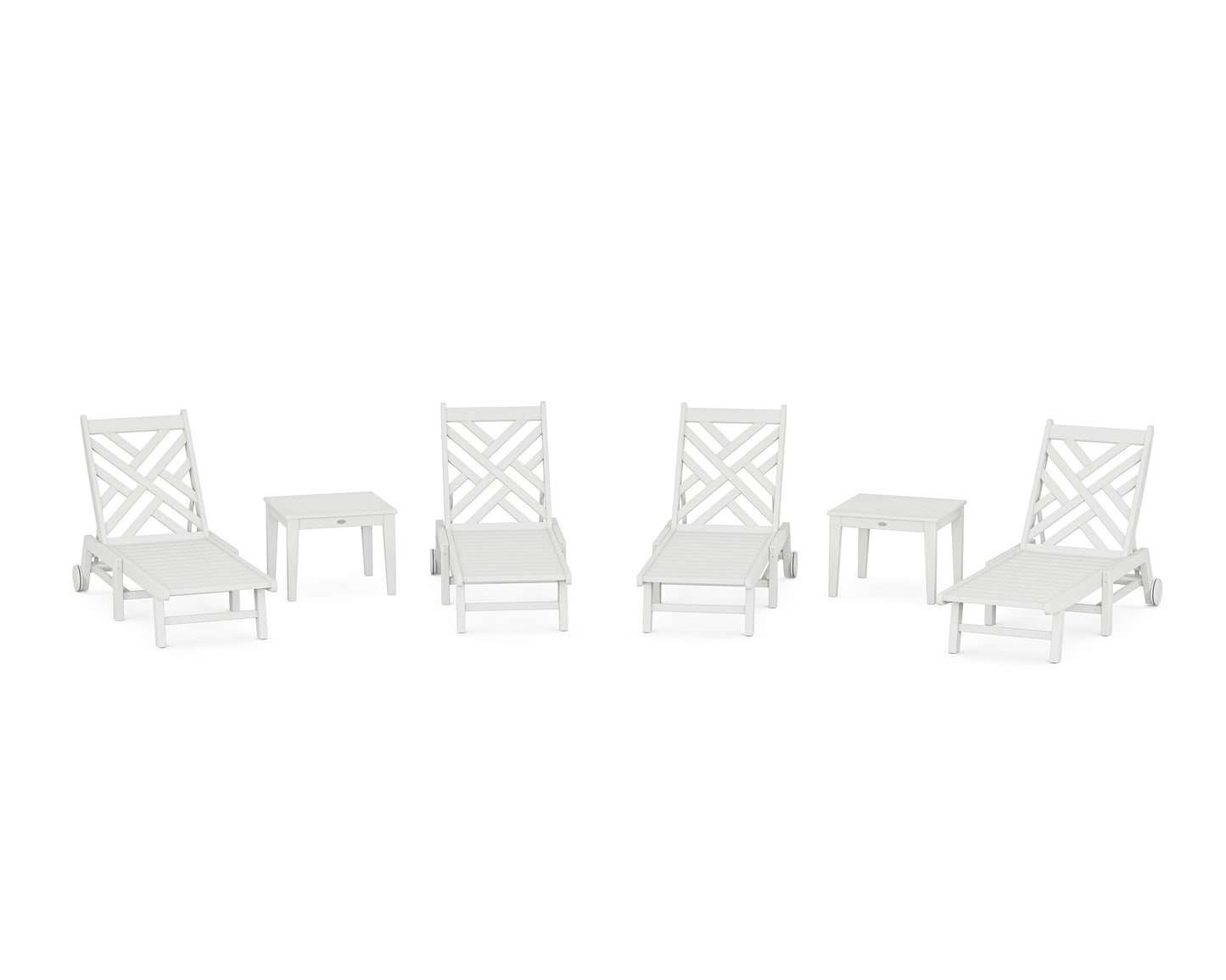 POLYWOOD Chippendale 6-Piece Chaise Set with Wheels — White