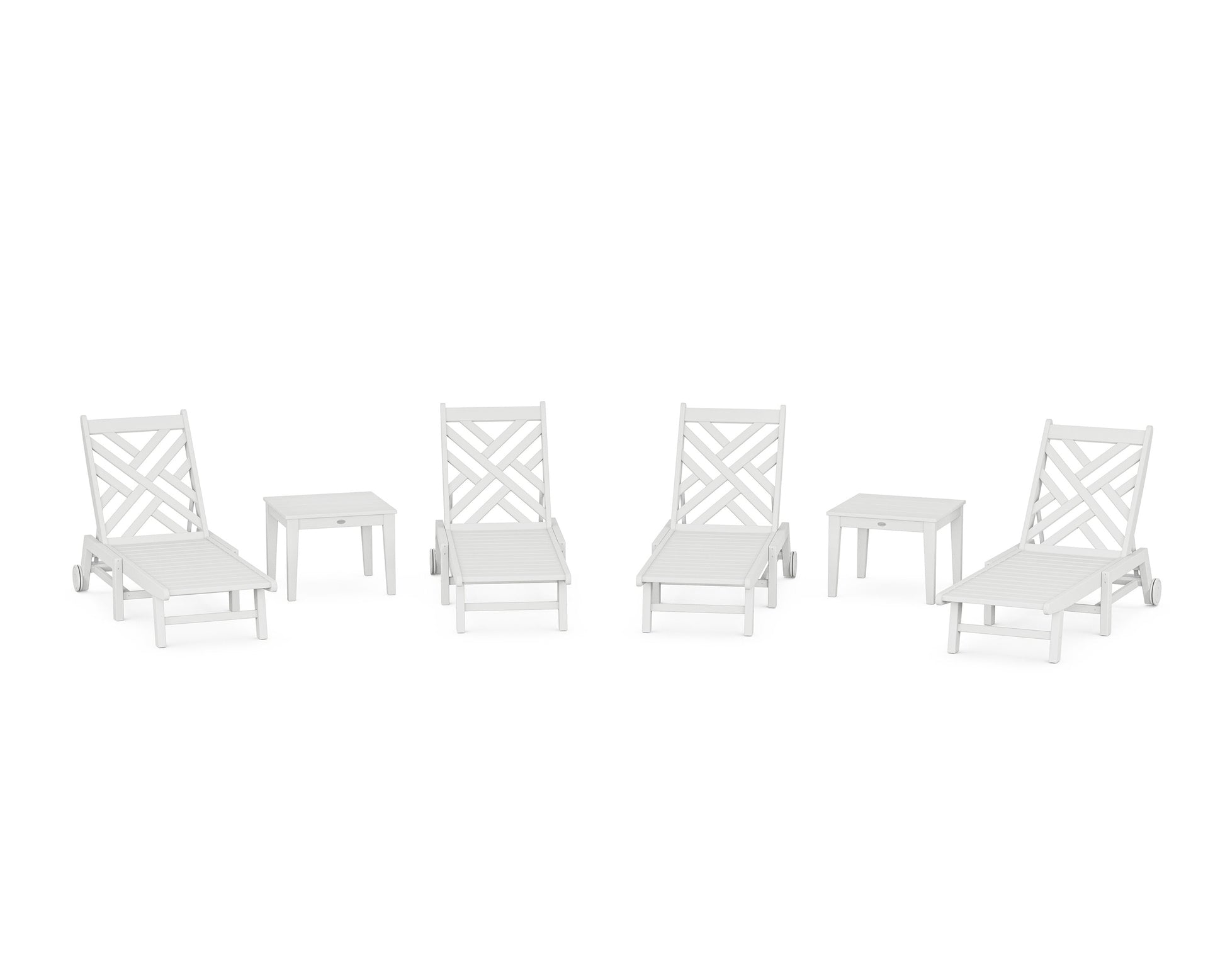 POLYWOOD Chippendale 6-Piece Chaise Set with Wheels — White