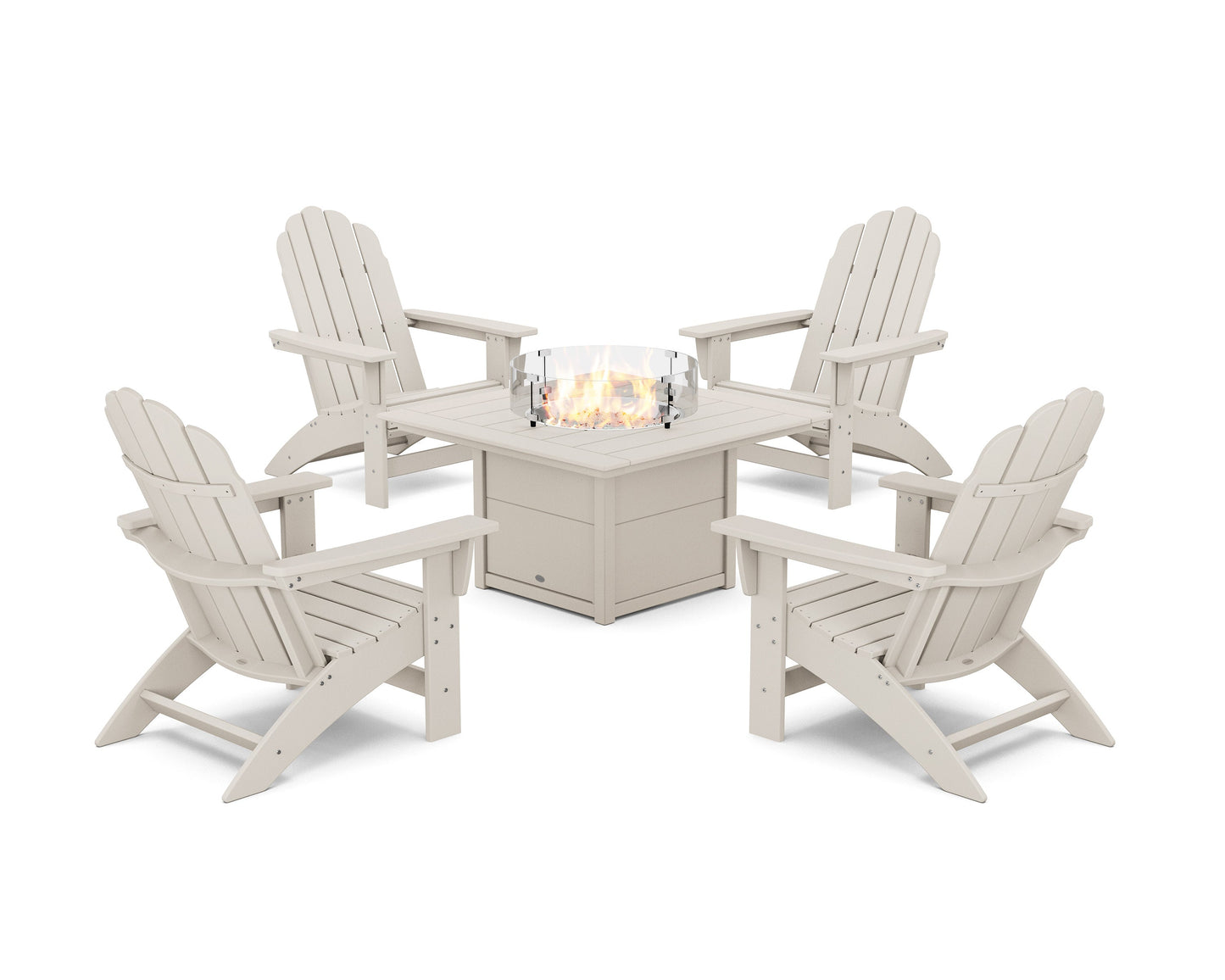 POLYWOOD 5-Piece Vineyard Grand Adirondack Conversation Set with Fire Pit Table — Sand