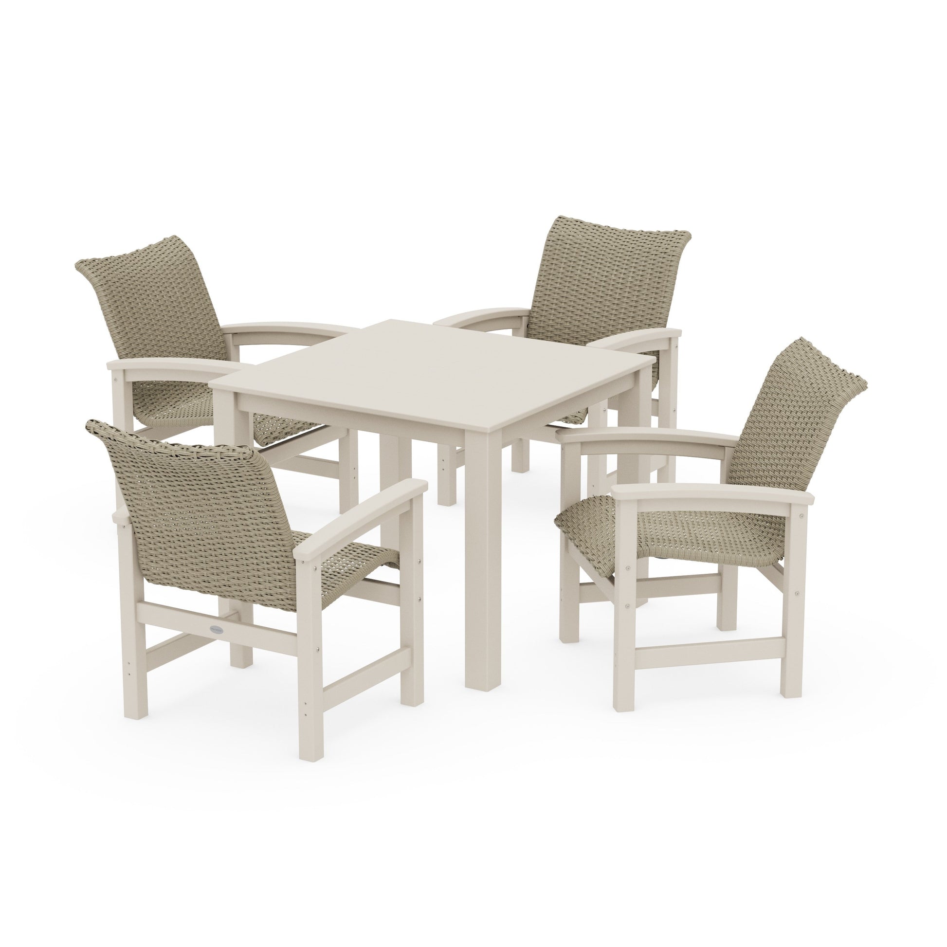 POLYWOOD Coastal Woven 5-Piece Parsons Dining Set — Sand / Dune Grass