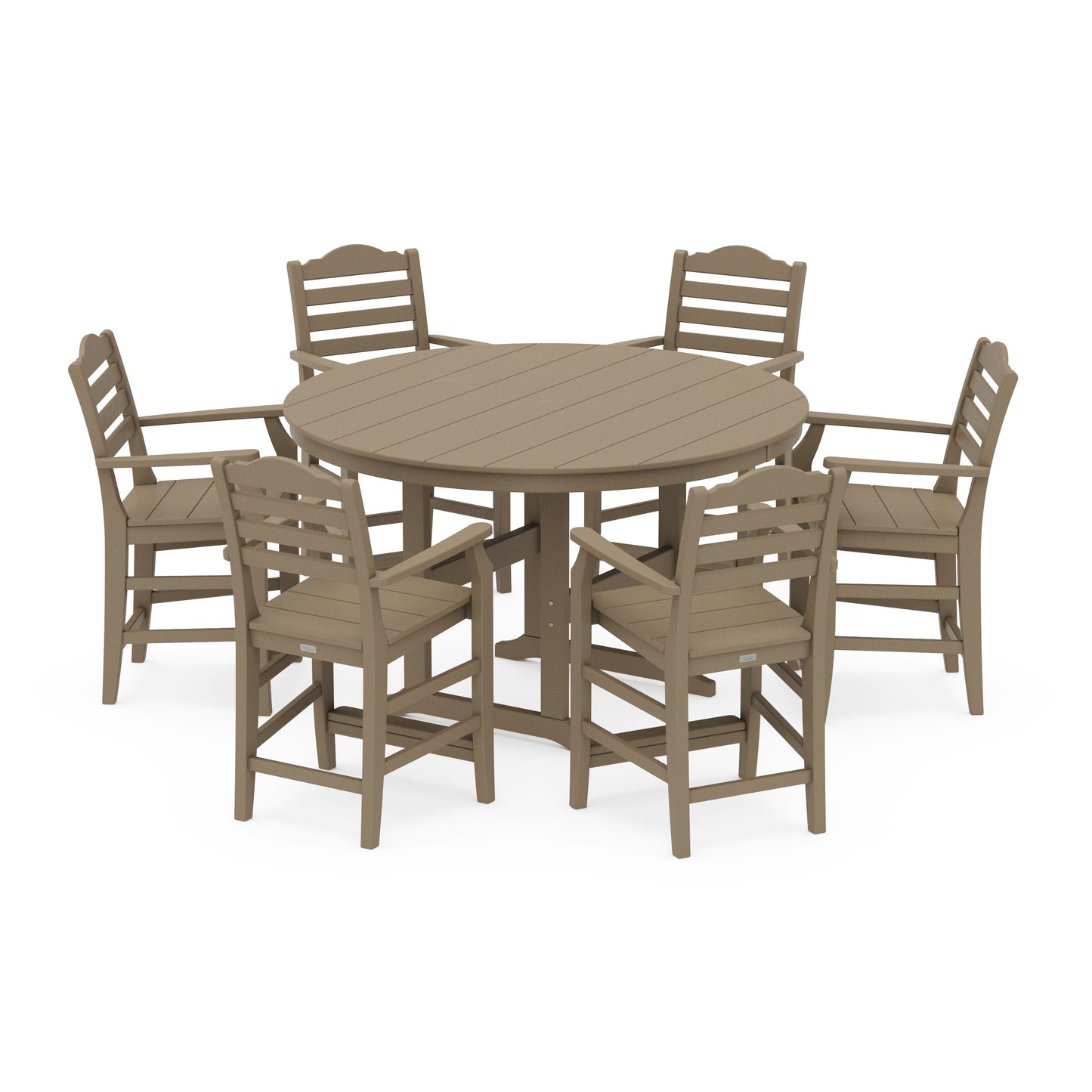 POLYWOOD Savannah 7-Piece Arm Chair Round Farmhouse Counter Set