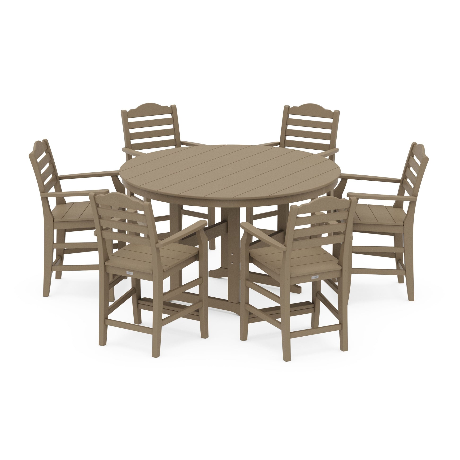 POLYWOOD Savannah 7-Piece Arm Chair Round Farmhouse Counter Set