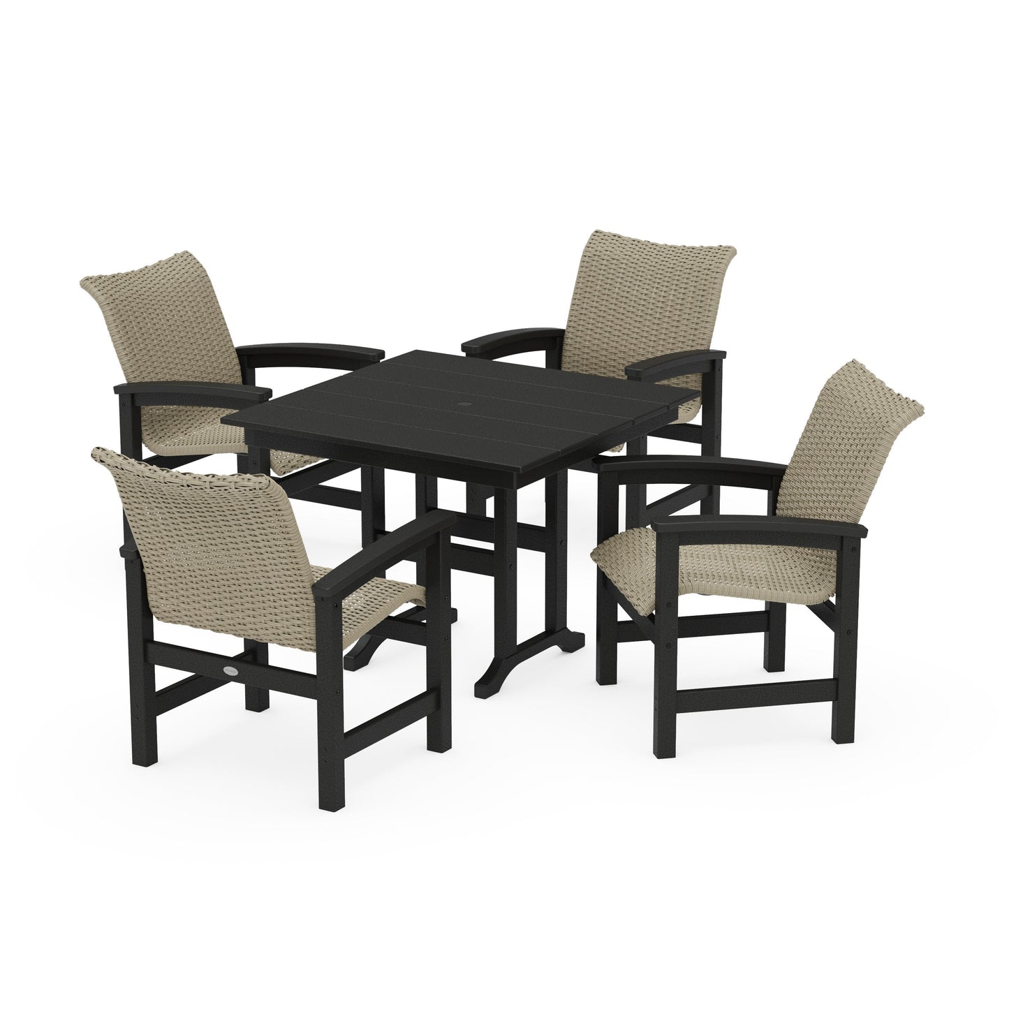POLYWOOD Coastal Woven 5-Piece Farmhouse Dining Set — Black / Dune Grass