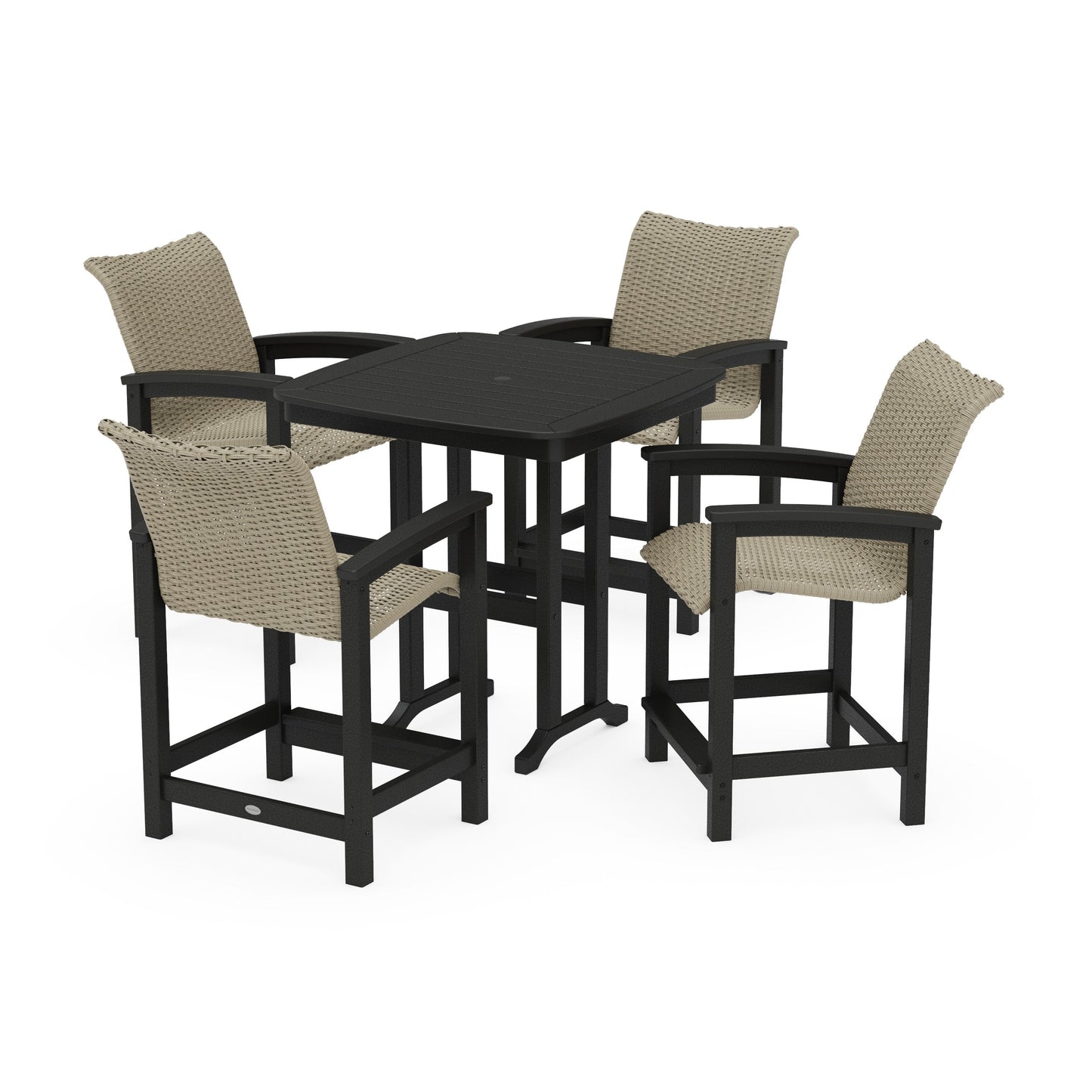 POLYWOOD Coastal Woven 5-Piece Counter Set — Black / Dune Grass