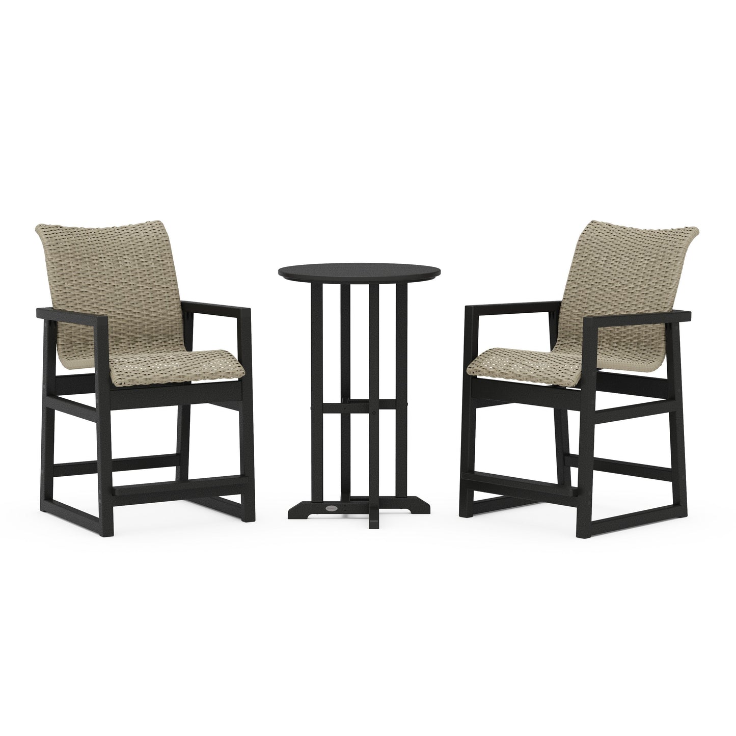 POLYWOOD EDGE Woven 3-Piece Farmhouse Counter Set — Black / Dune Grass