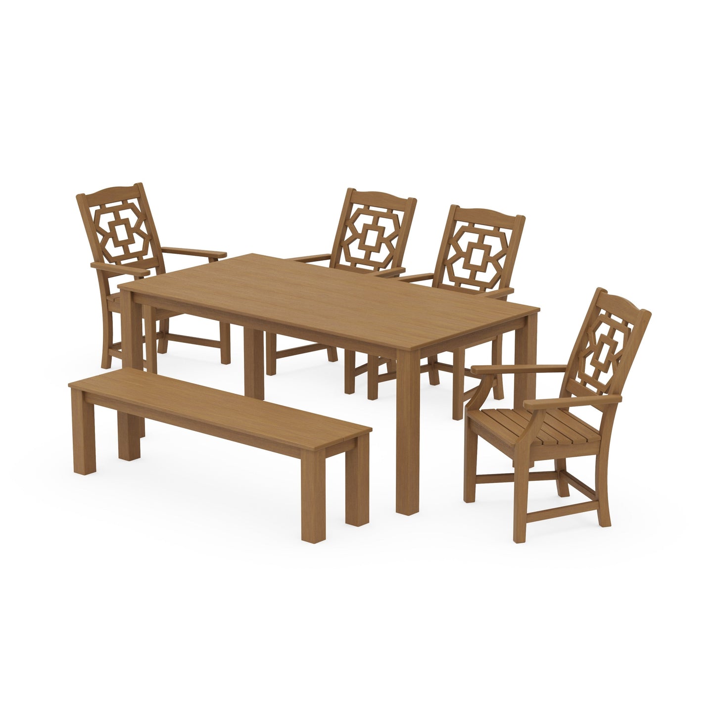 POLYWOOD Chinoiserie 6-Piece Parsons Dining Set with Bench — Natural