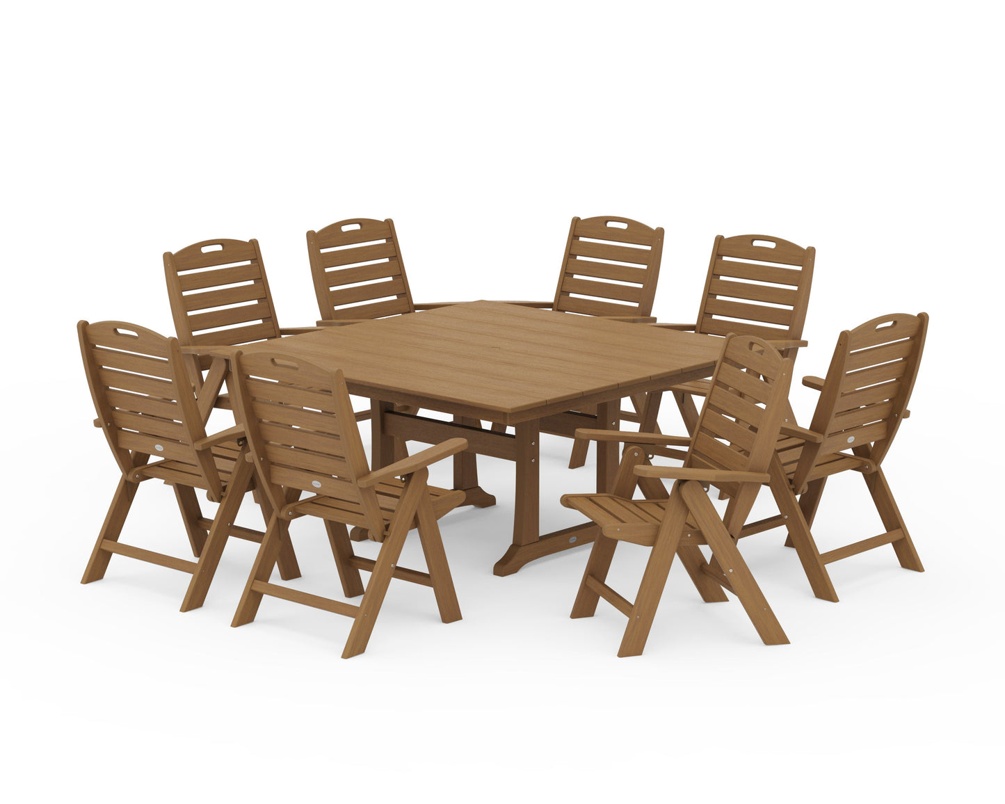 POLYWOOD Nautical Highback 9-Piece Square Farmhouse Dining Set with Trestle Legs — Natural