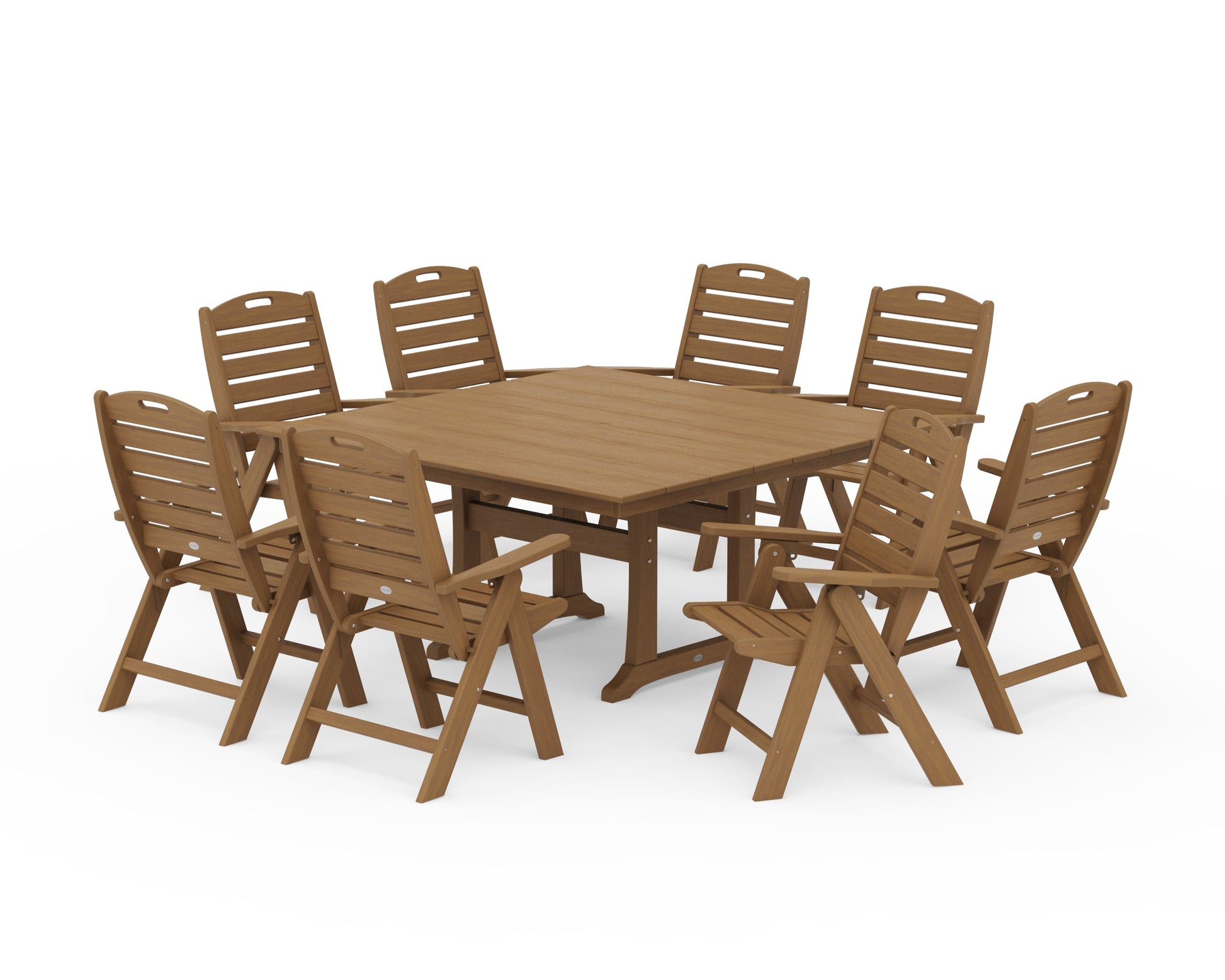 POLYWOOD Nautical Highback 9-Piece Square Farmhouse Dining Set with Trestle Legs — Natural