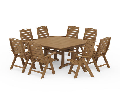 POLYWOOD Nautical Highback 9-Piece Square Farmhouse Dining Set with Trestle Legs — Natural