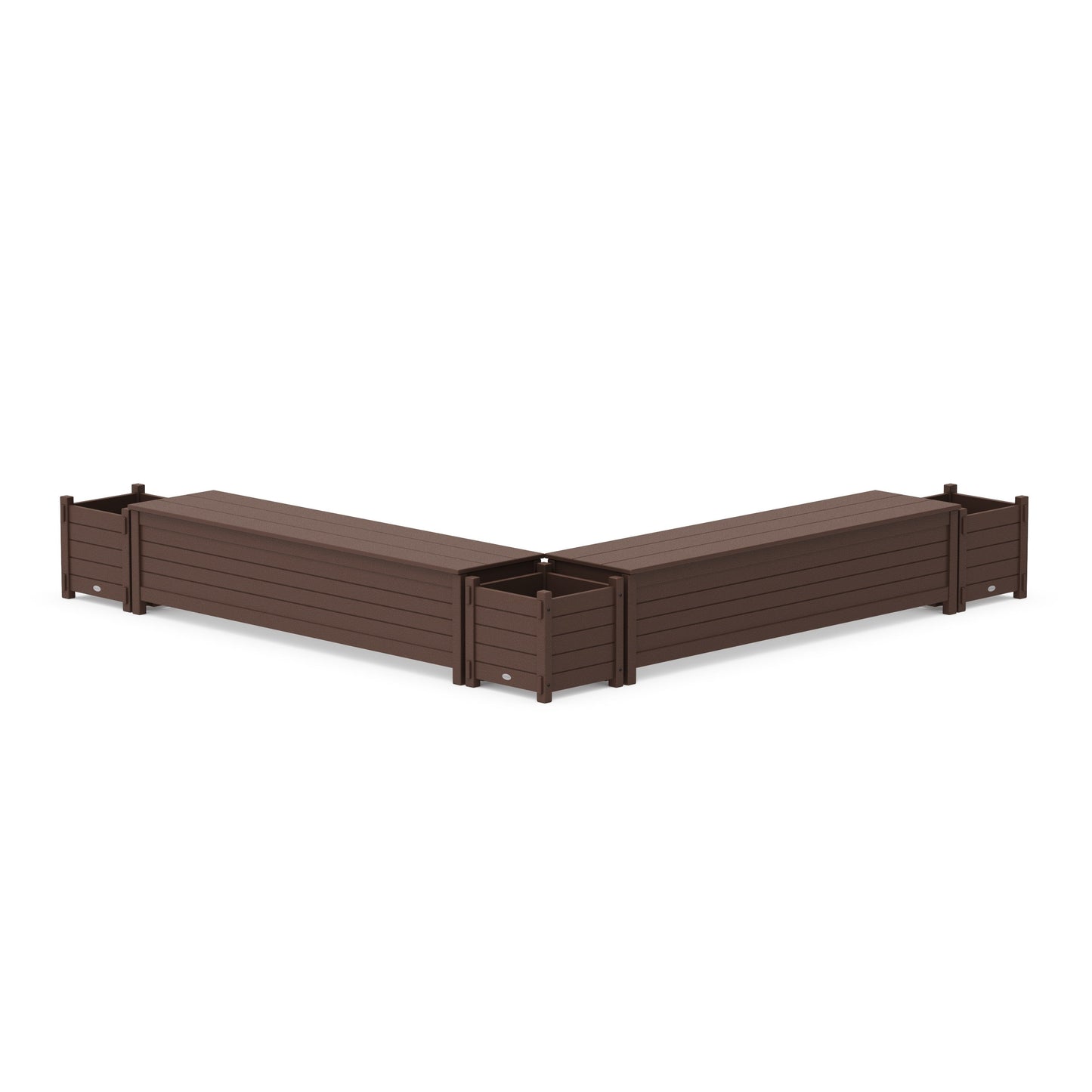 POLYWOOD 72" Nautical L- Shaped Planter Storage Bench Corner Set — Mahogany