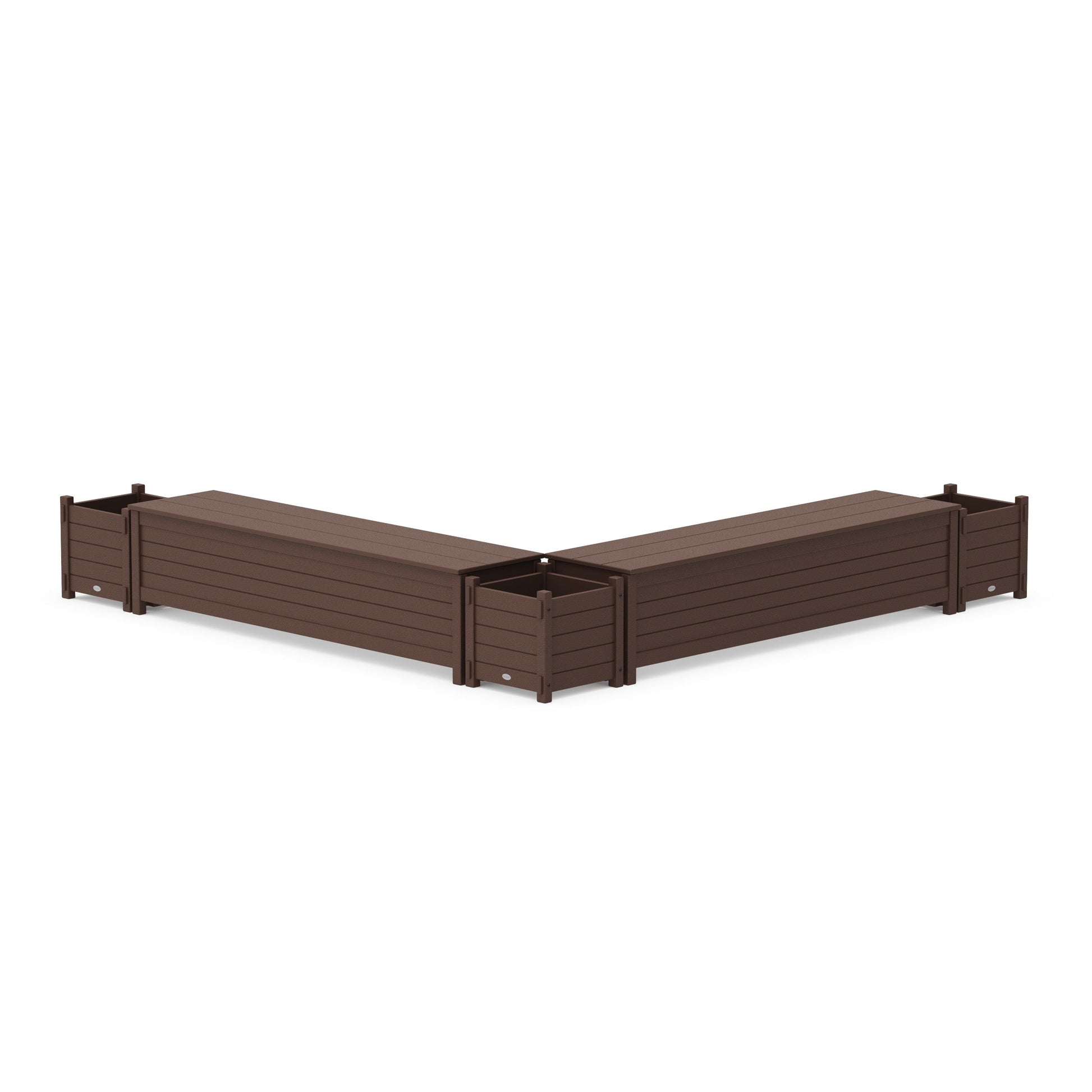 POLYWOOD 72" Nautical L- Shaped Planter Storage Bench Corner Set — Mahogany