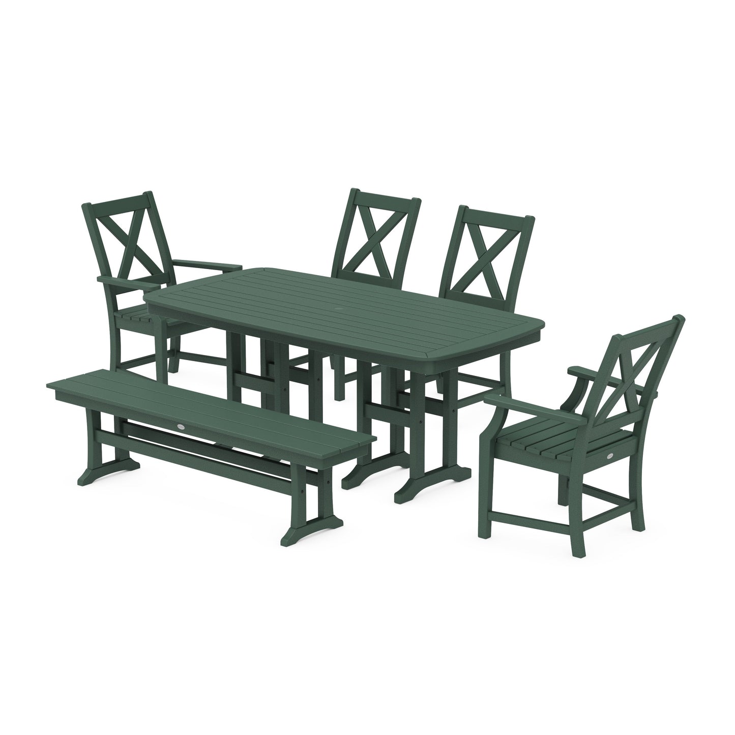 POLYWOOD Braxton 6-Piece Dining Set with Bench — Green