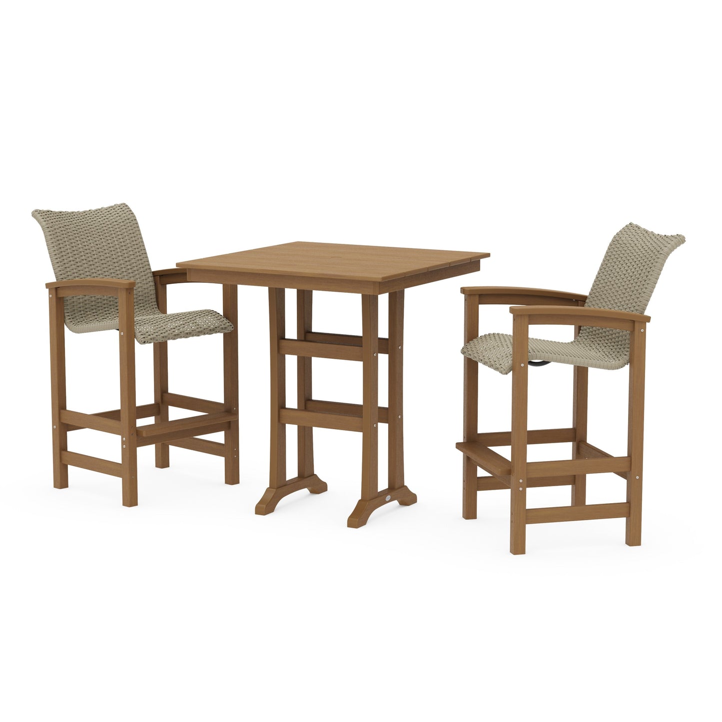 POLYWOOD Coastal Woven 3-Piece Farmhouse Bar Set with Trestle Legs — Natural / Dune Grass